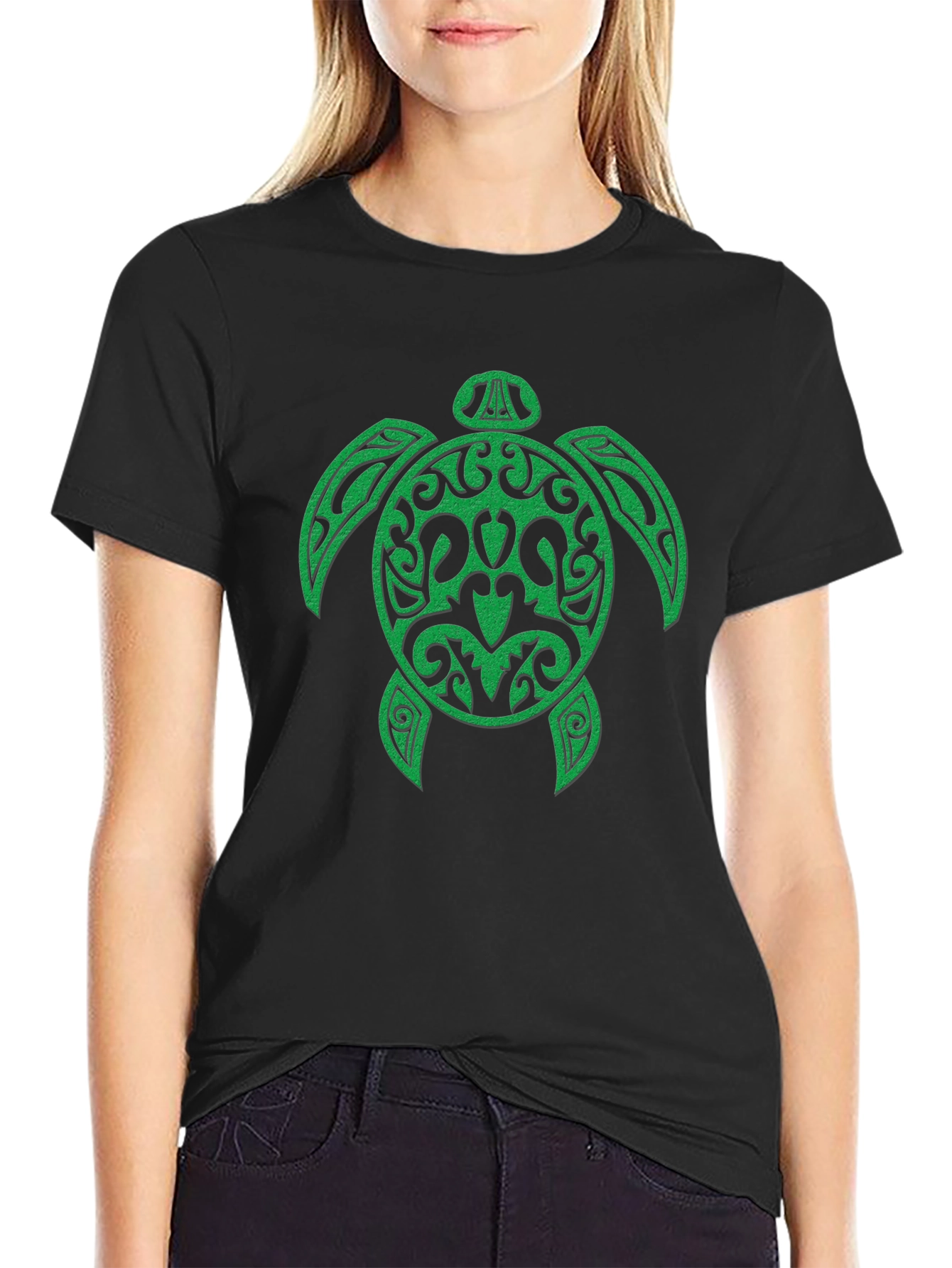 Green Turtle Graphic Black Tee