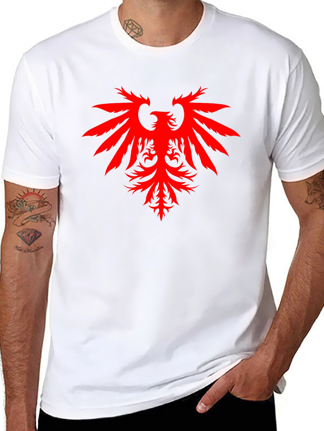 Black T-Shirt with Red Eagle Graphic