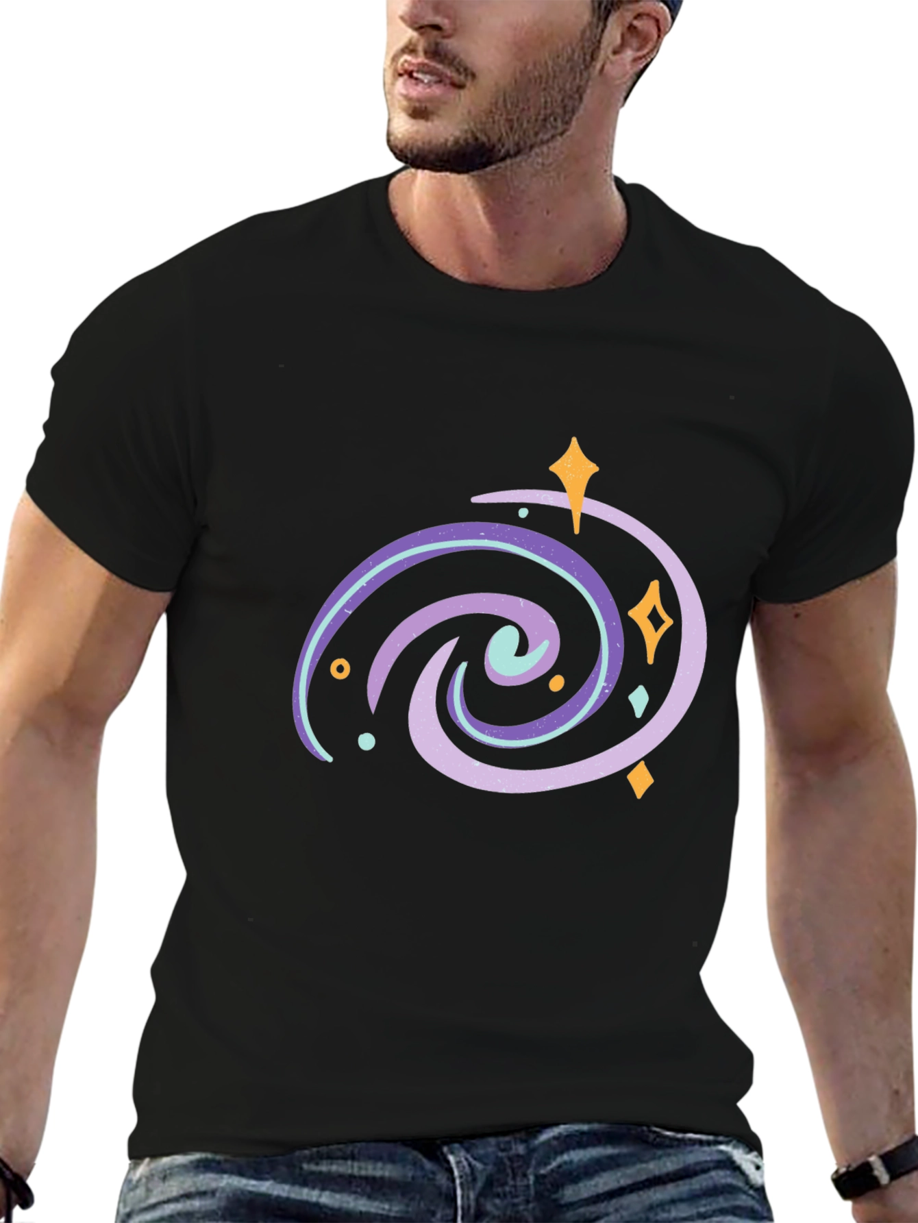 Galaxy Swirl Graphic Tee - Black Casual T-Shirt