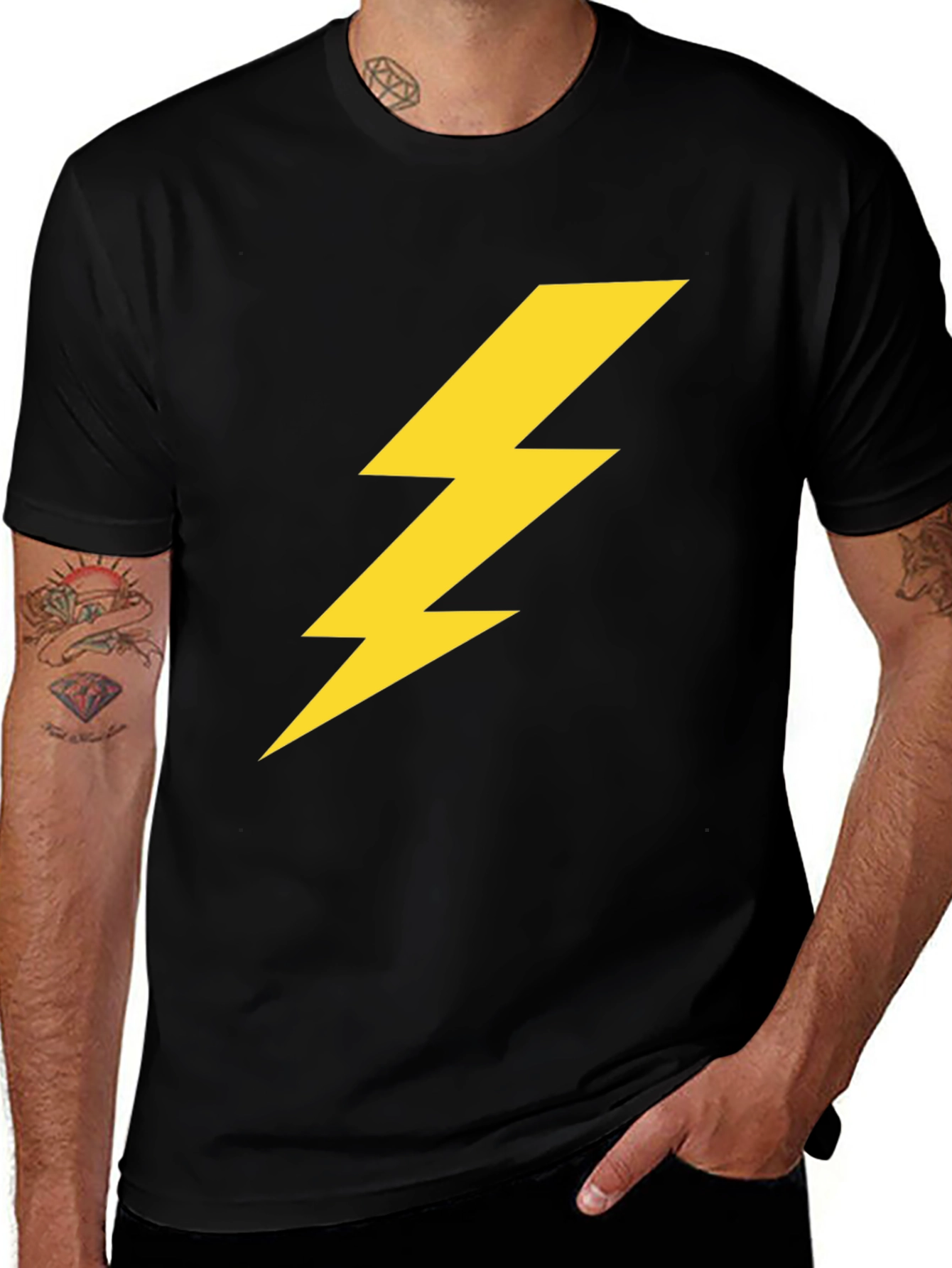 Lightning Bolt Graphic Tee - Black Casual T-Shirt