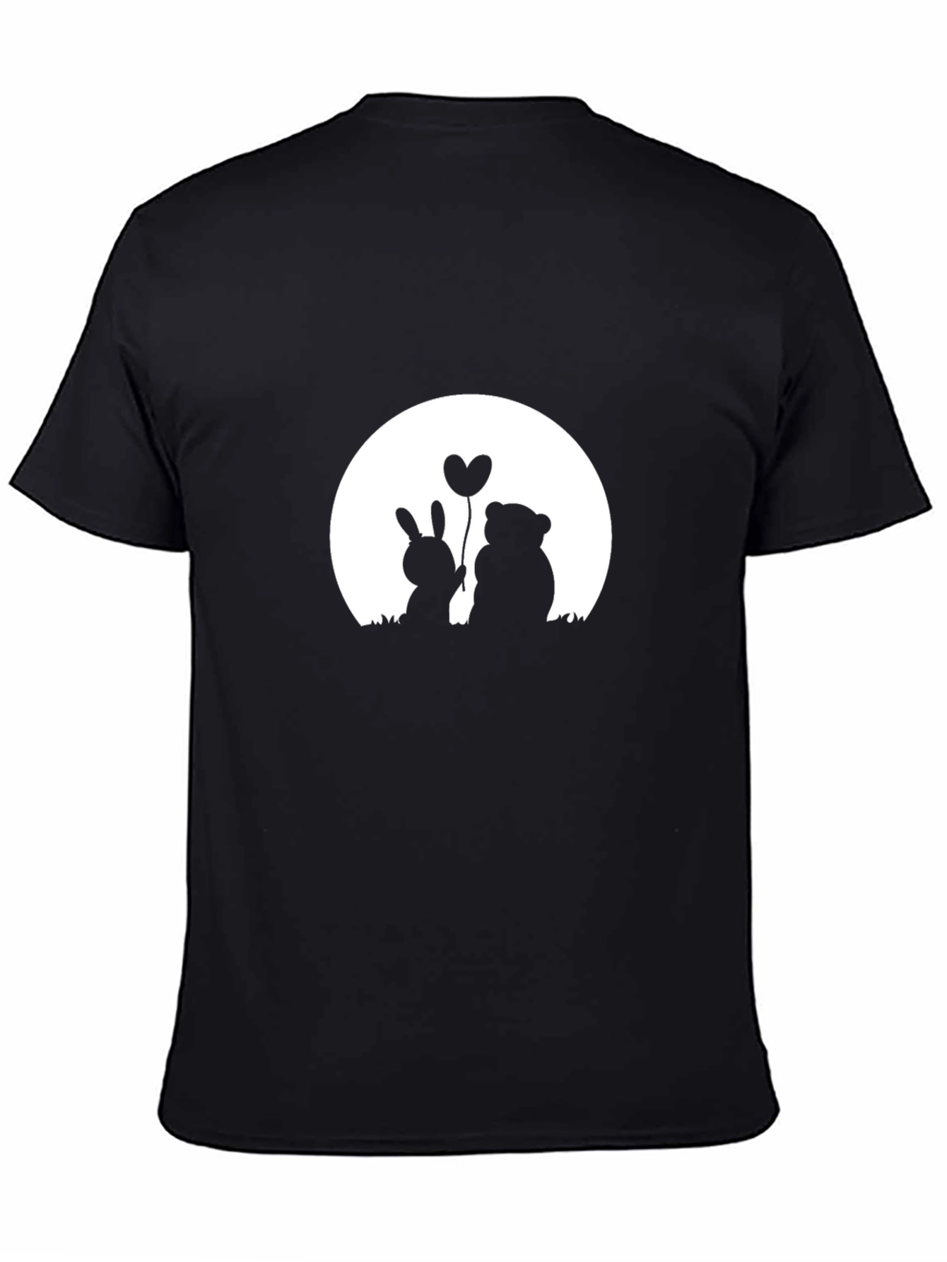 Romantic Bunny & Bear Graphic Tee - Black