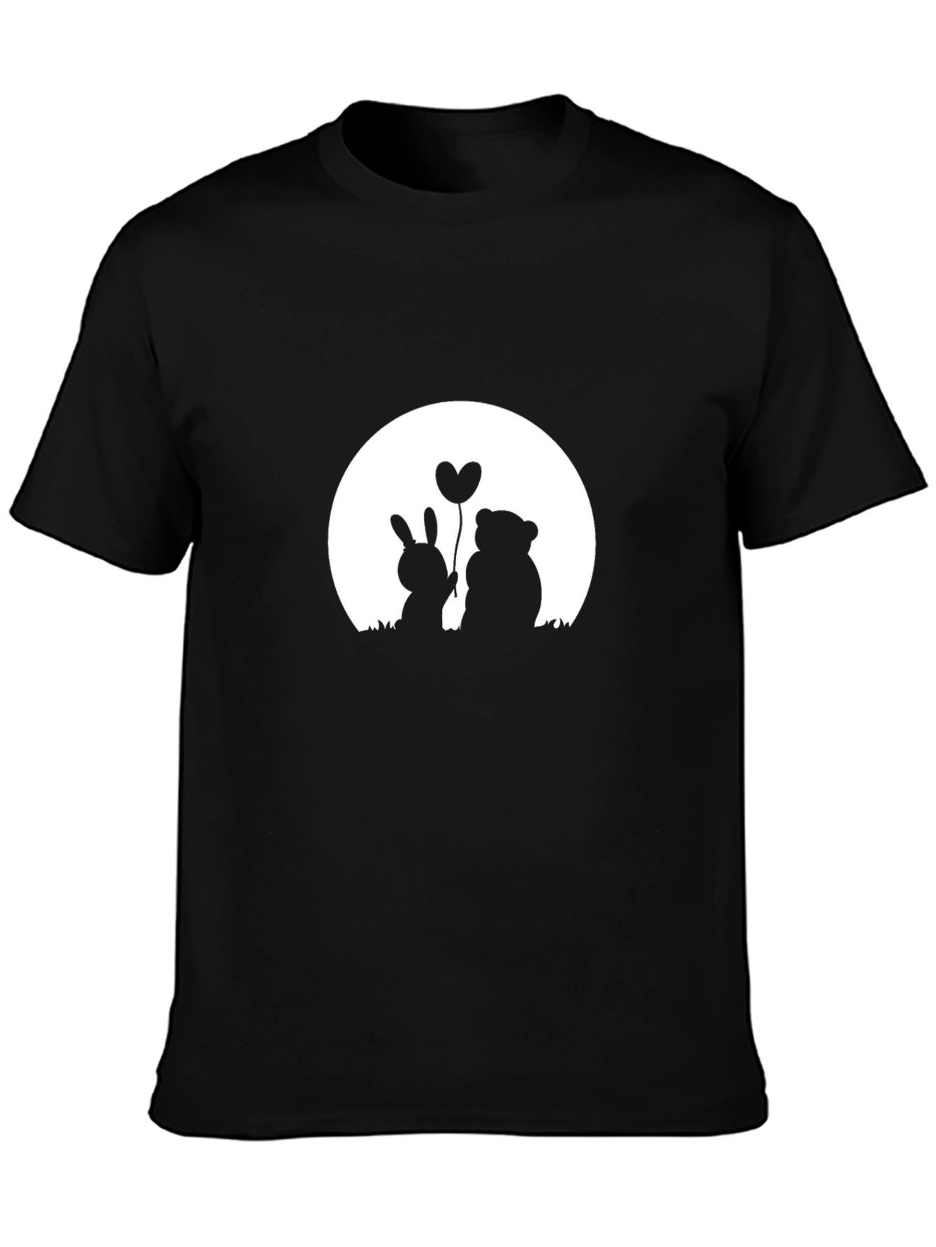 Romantic Bunny & Bear Graphic Tee - Black