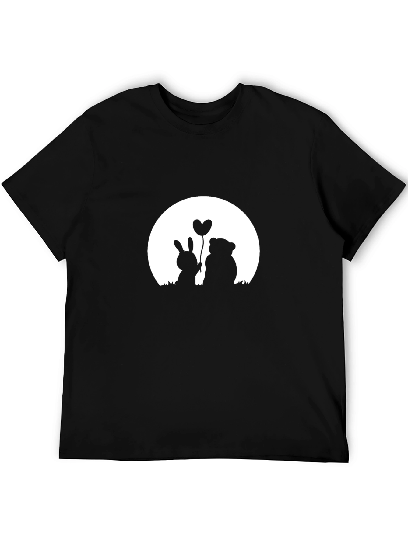 Romantic Bunny & Bear Graphic Tee - Black