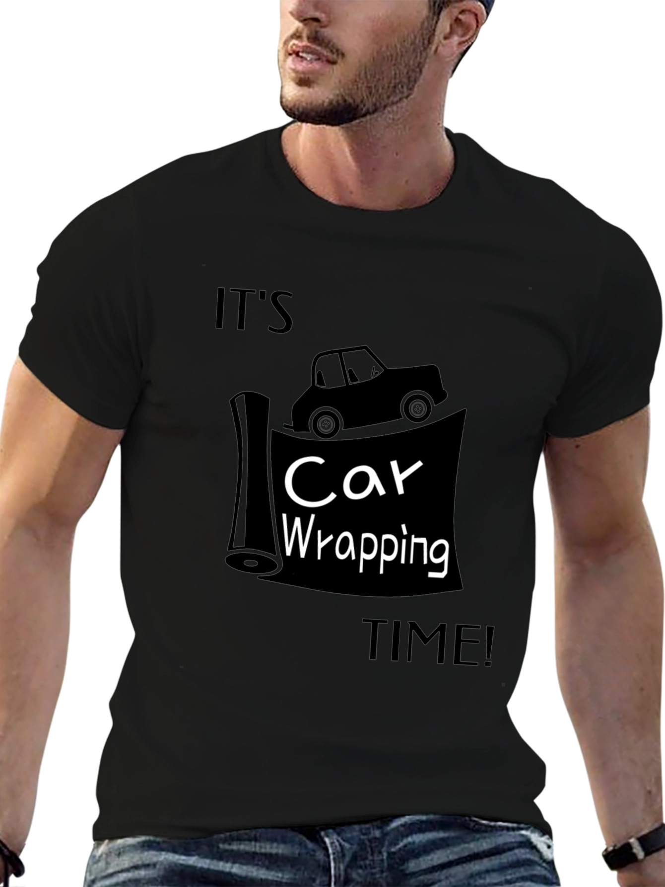 Car Wrapping Time Tee - Auto Enthusiast Black T-Shirt