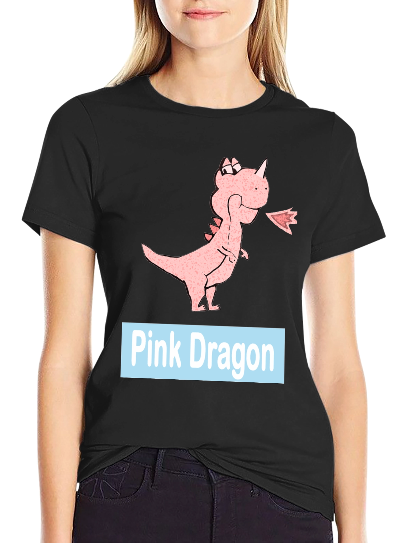 Pink Dragon Graphic Tee - Casual Black T-Shirt