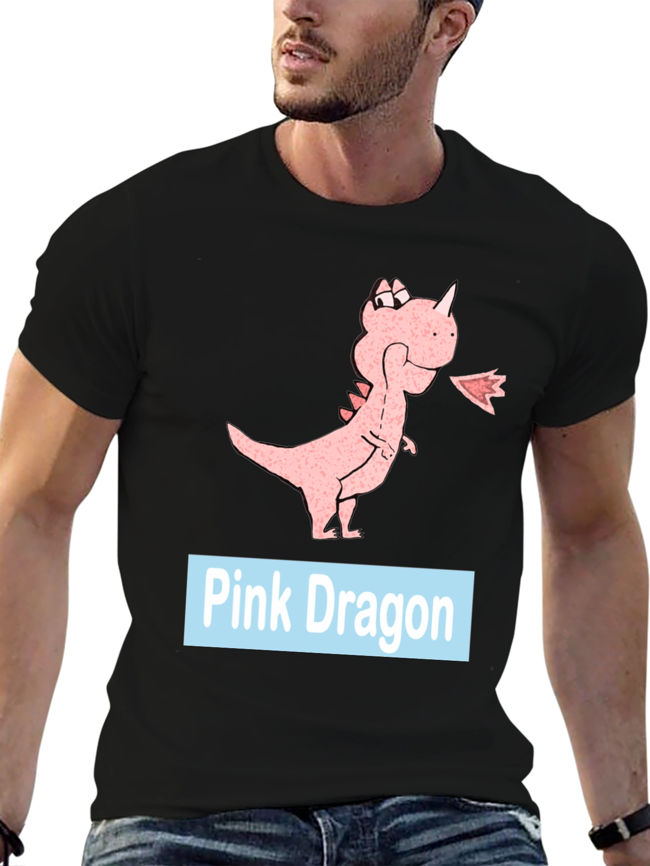 Pink Dragon Graphic Tee - Casual Black T-Shirt