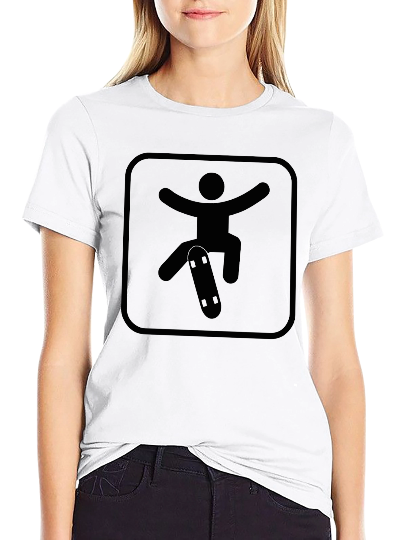 Skateboarder Graphic Tee - Black Crew Neck Shirt