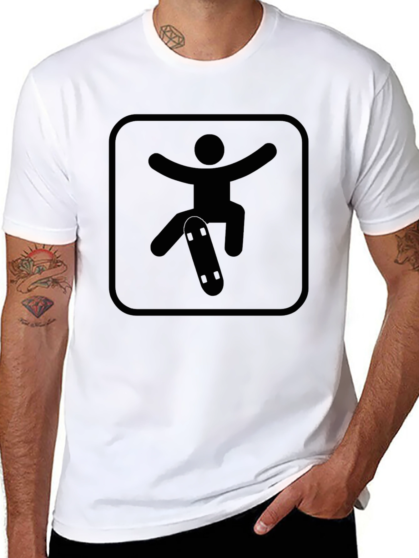Skateboarder Graphic Tee - Black Crew Neck Shirt