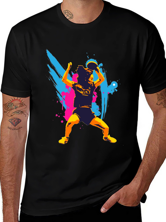 Ping Pong Player Graphic Tee - Stylish Mens Black T-Shirt