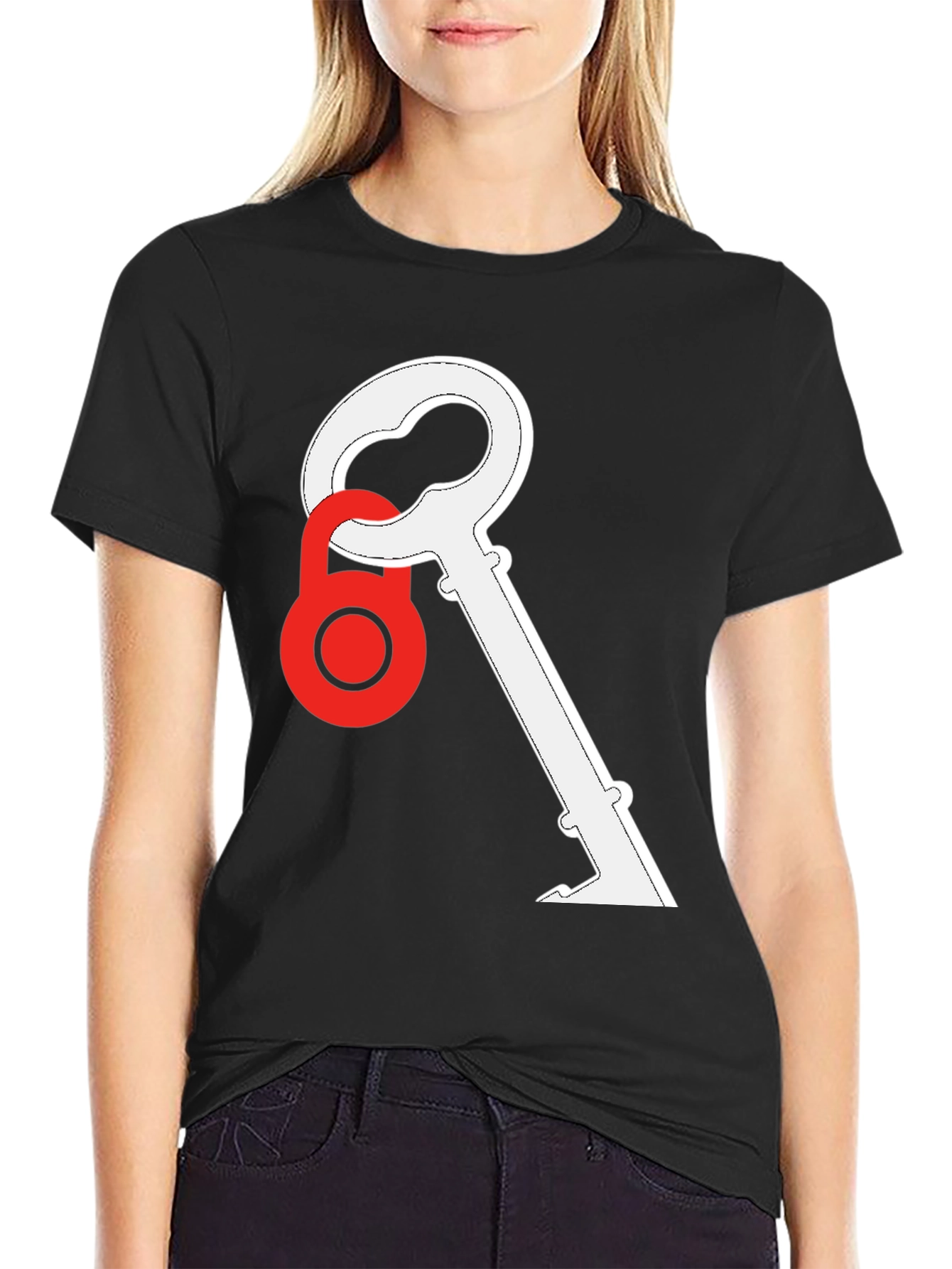 Key and Lock Graphic Tee - Stylish Black T-Shirt