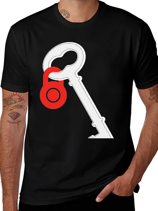 Key and Lock Graphic Tee - Stylish Black T-Shirt