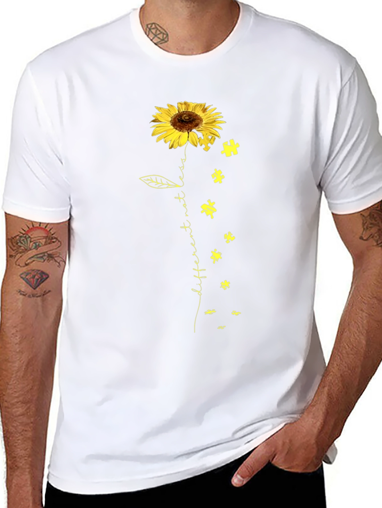 Sunflower Puzzle Piece Autism Awareness T-Shirt