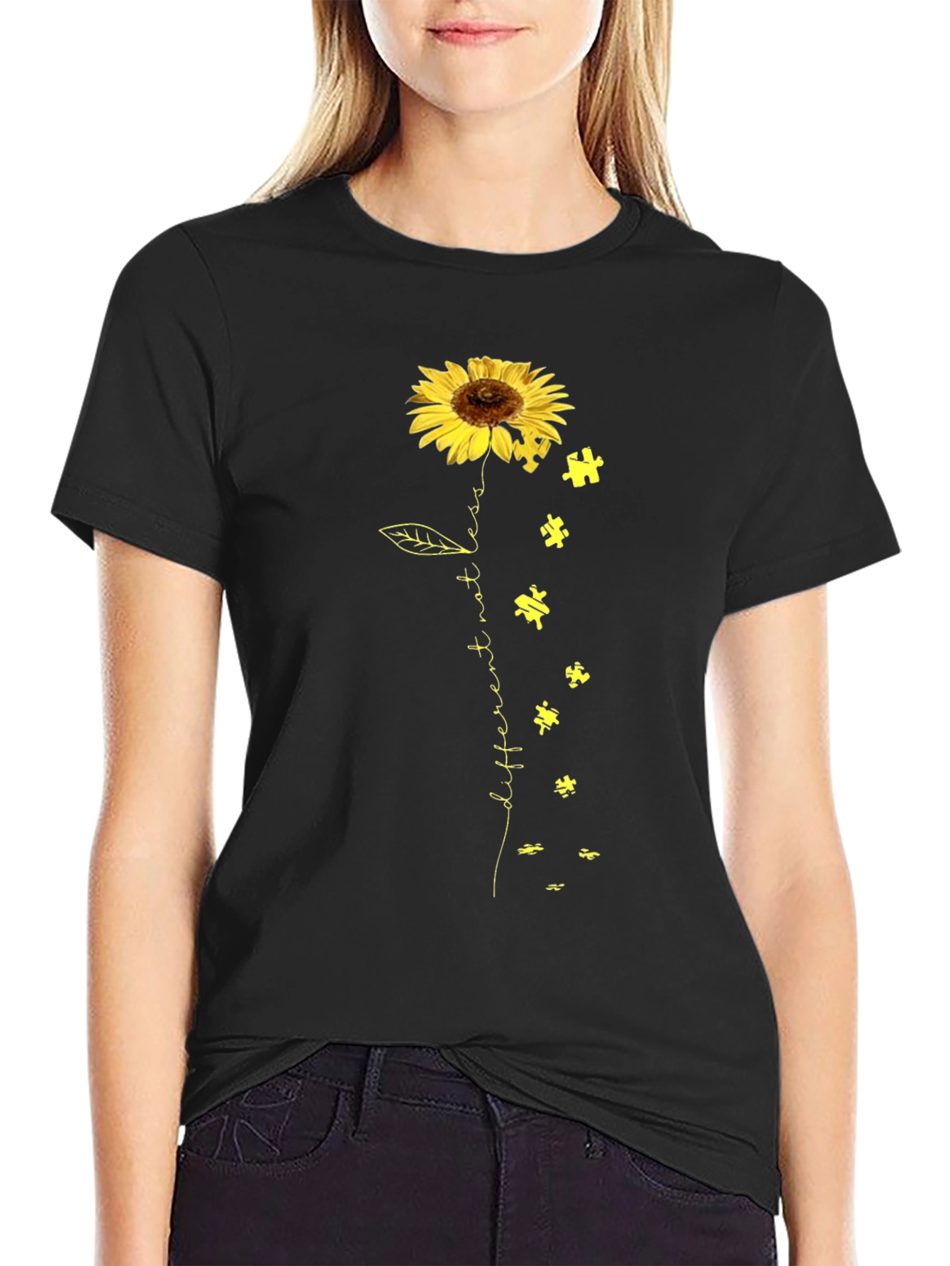 Sunflower Puzzle Piece Autism Awareness T-Shirt