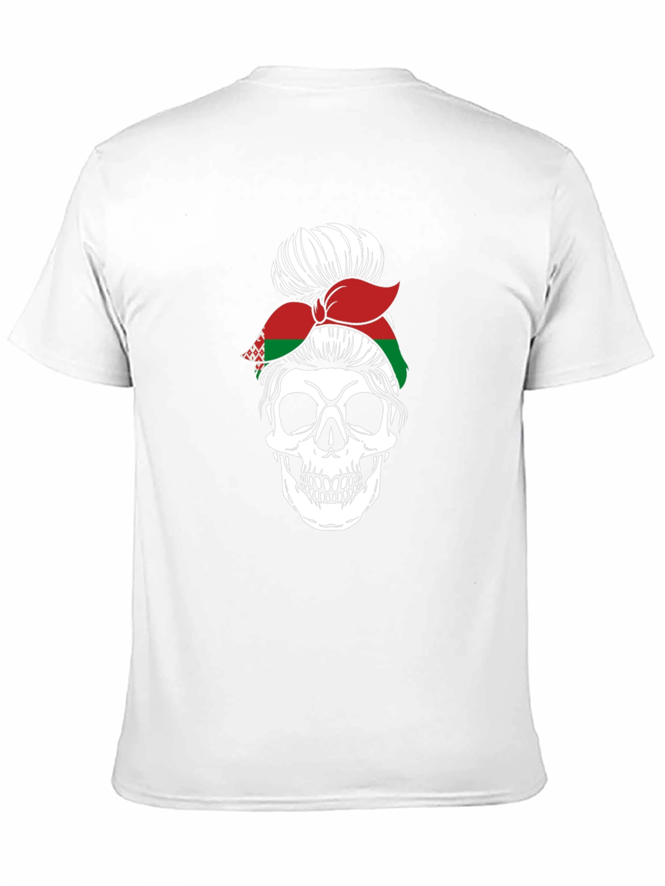 Skull Messy Bun Belarus Flag Graphic T-Shirt