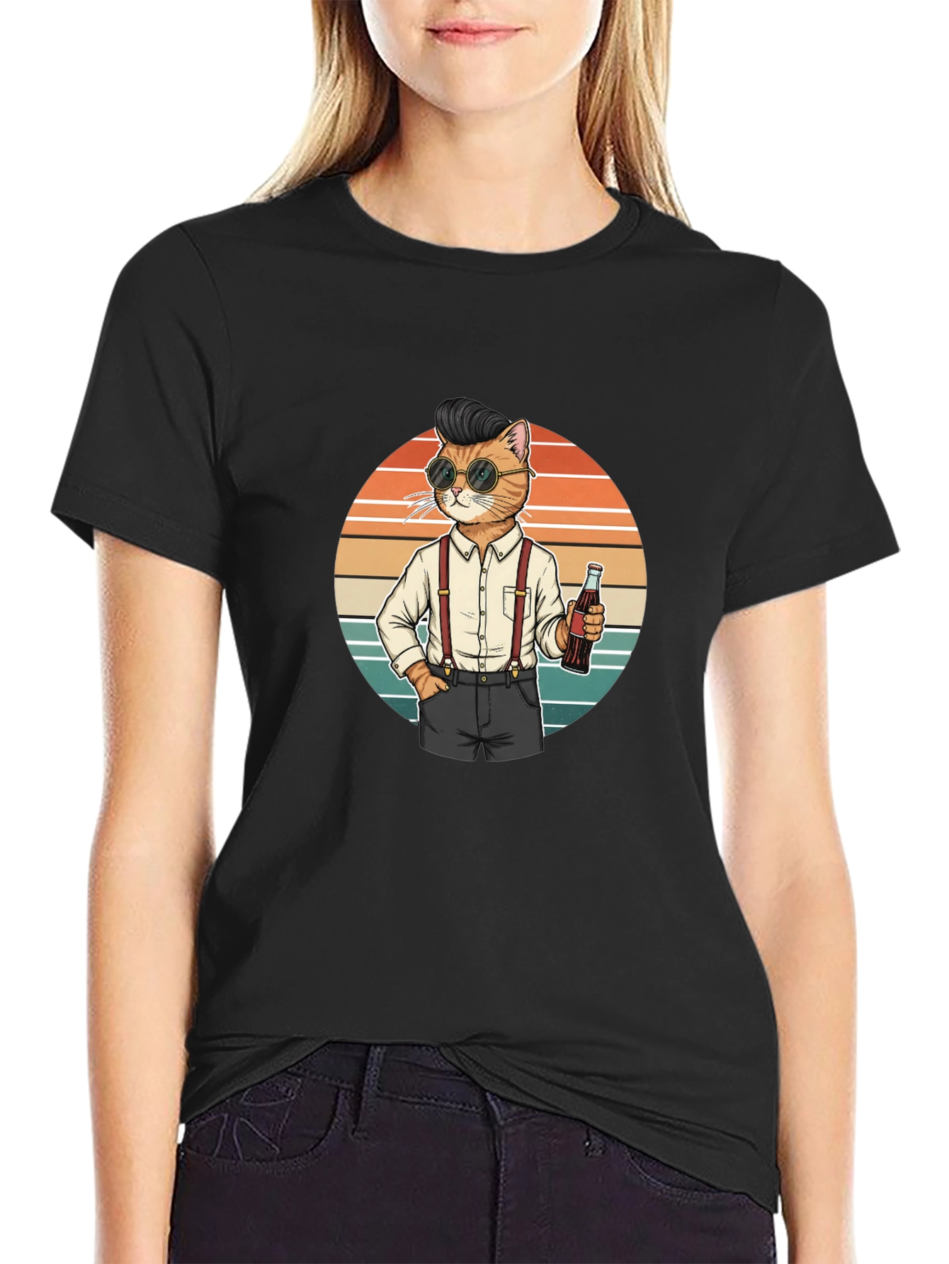 Cool Cat Graphic Tee - Retro Style