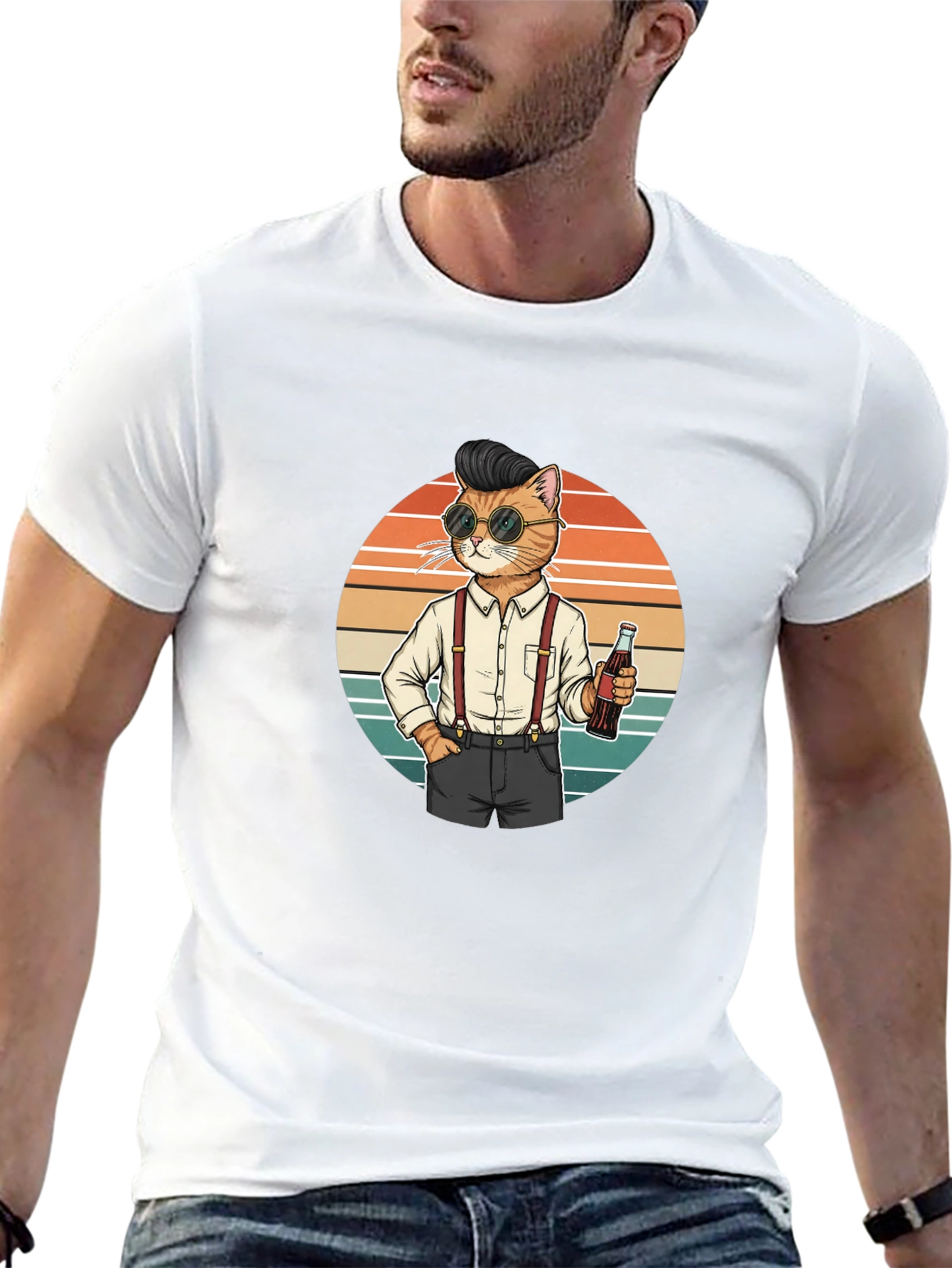 Cool Cat Graphic Tee - Retro Style
