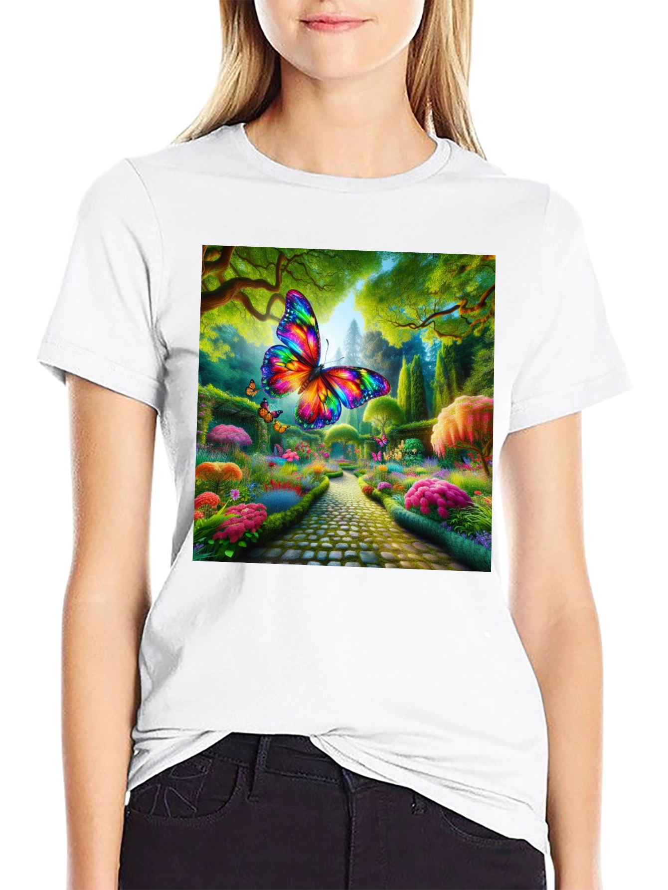 Rainbow Butterfly Garden Graphic Tee