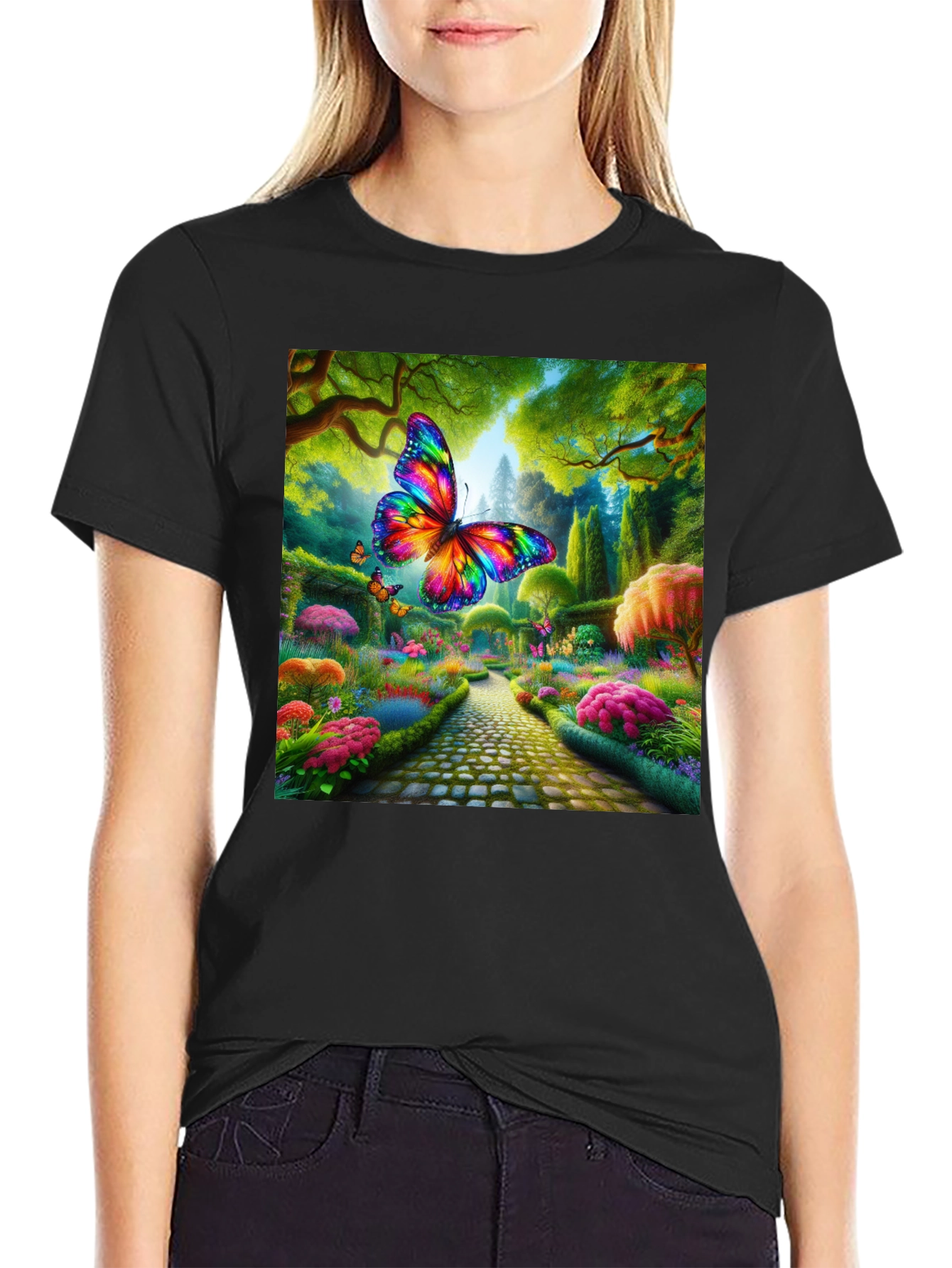 Rainbow Butterfly Garden Graphic Tee