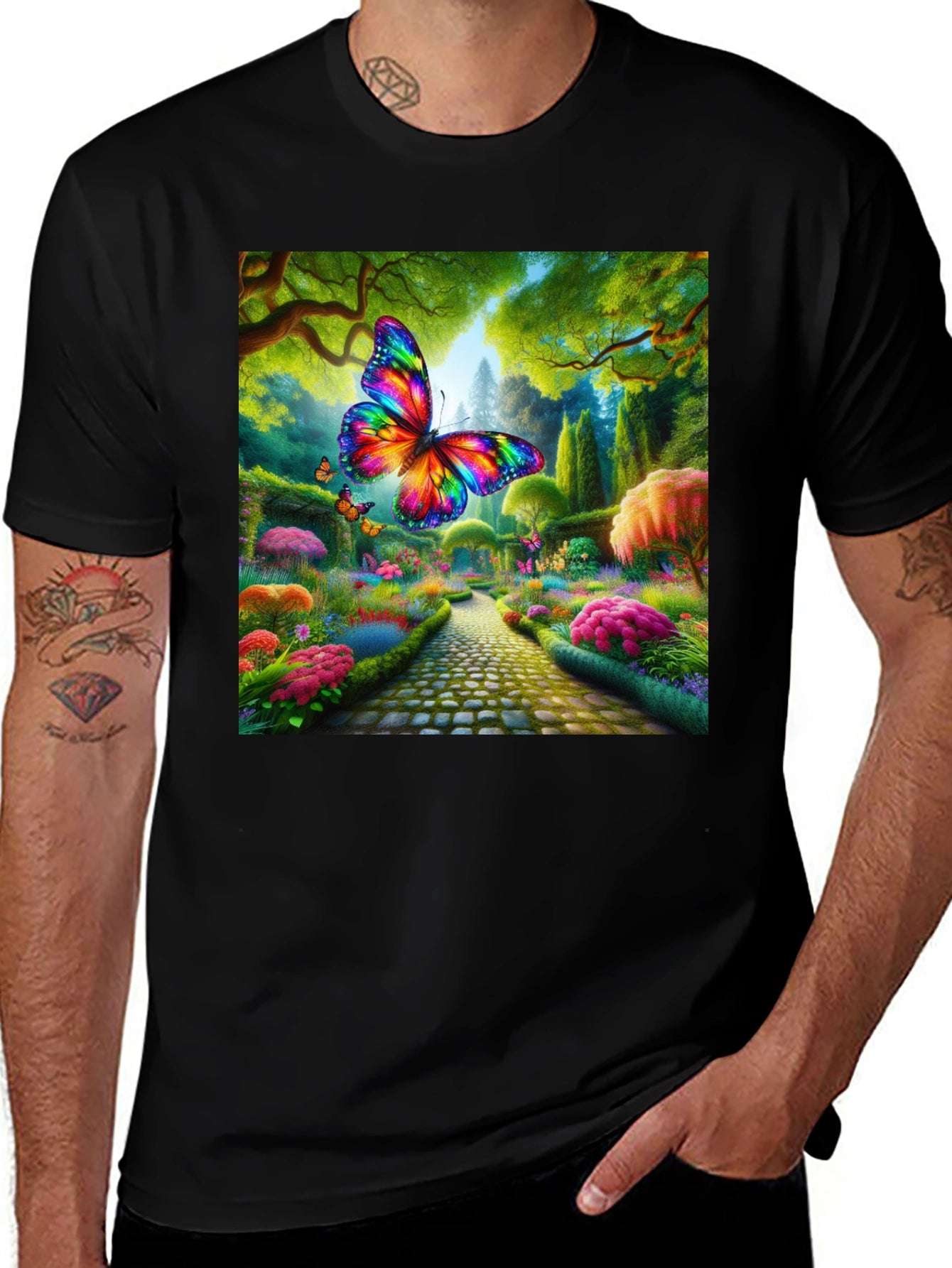 Rainbow Butterfly Garden Graphic Tee