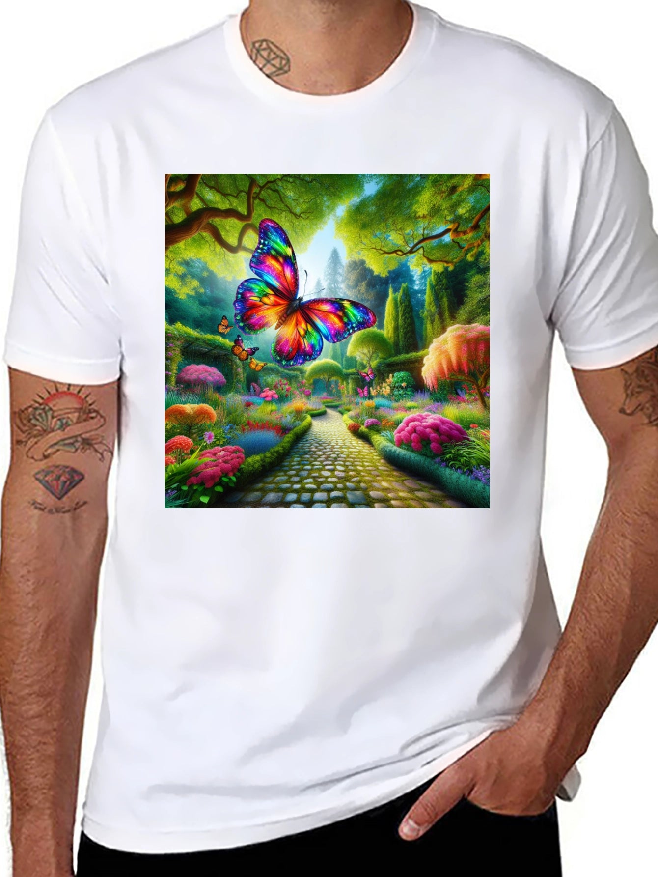 Rainbow Butterfly Garden Graphic Tee