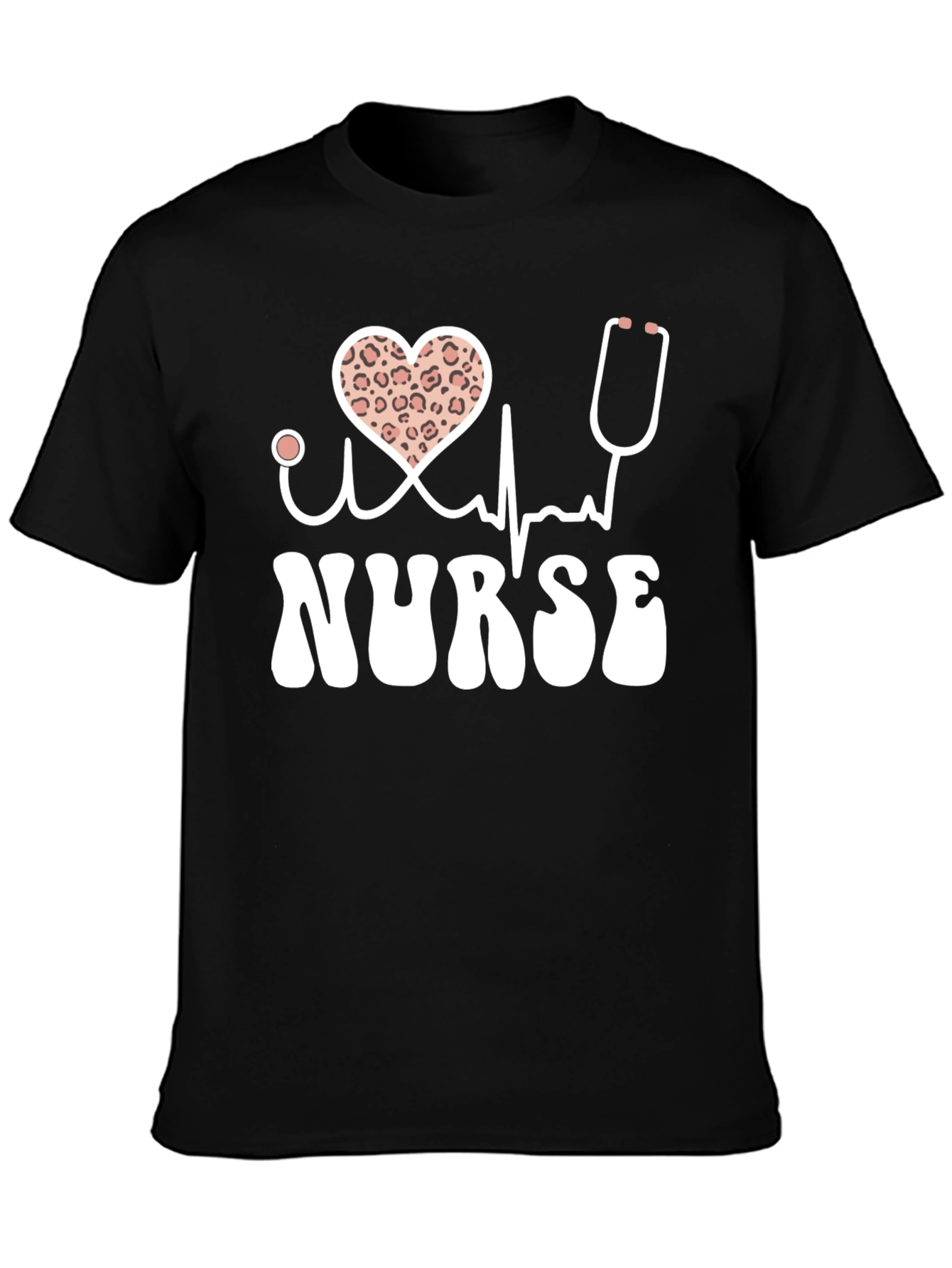 Nurse T-Shirt Heart Leopard Print