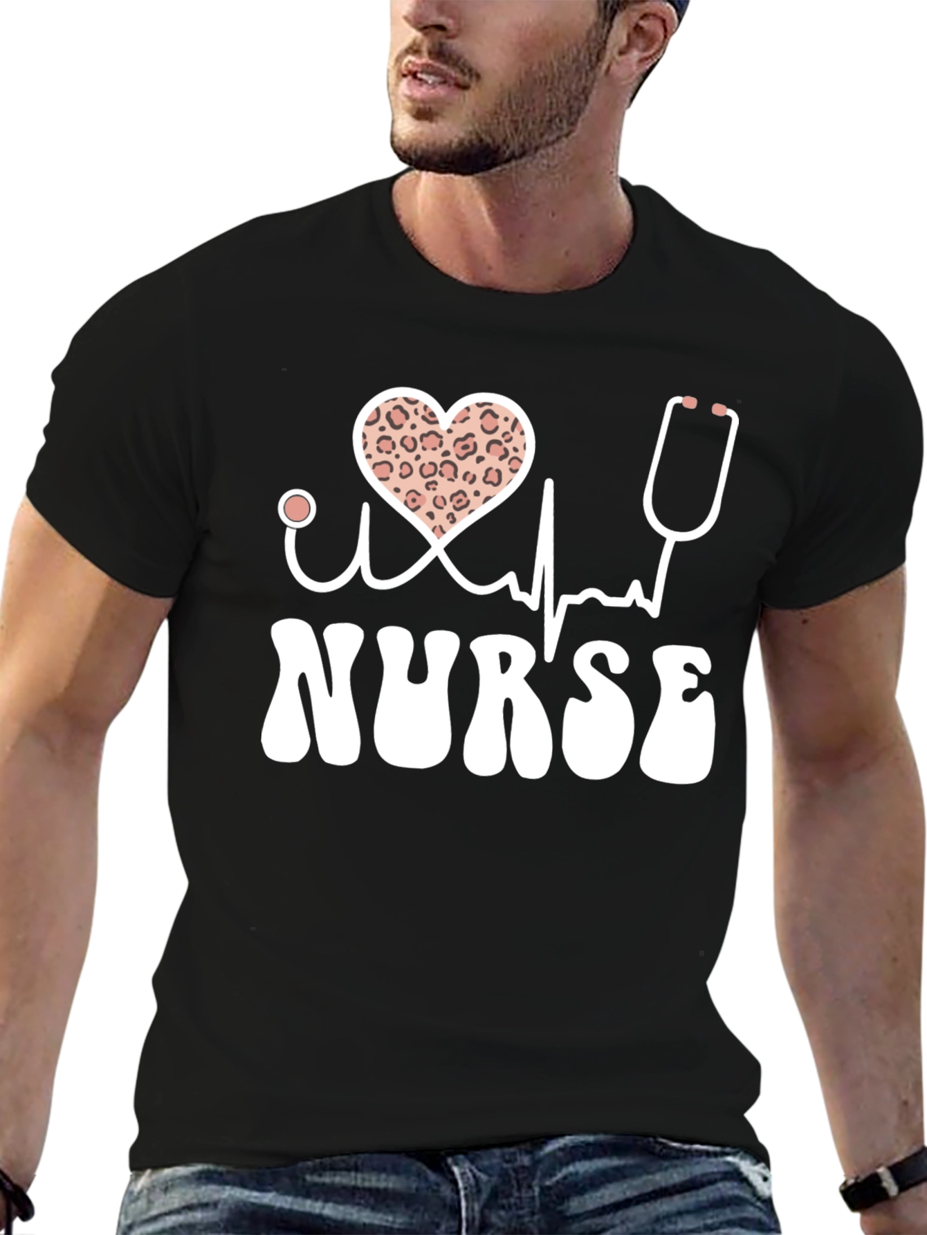 Nurse T-Shirt Heart Leopard Print