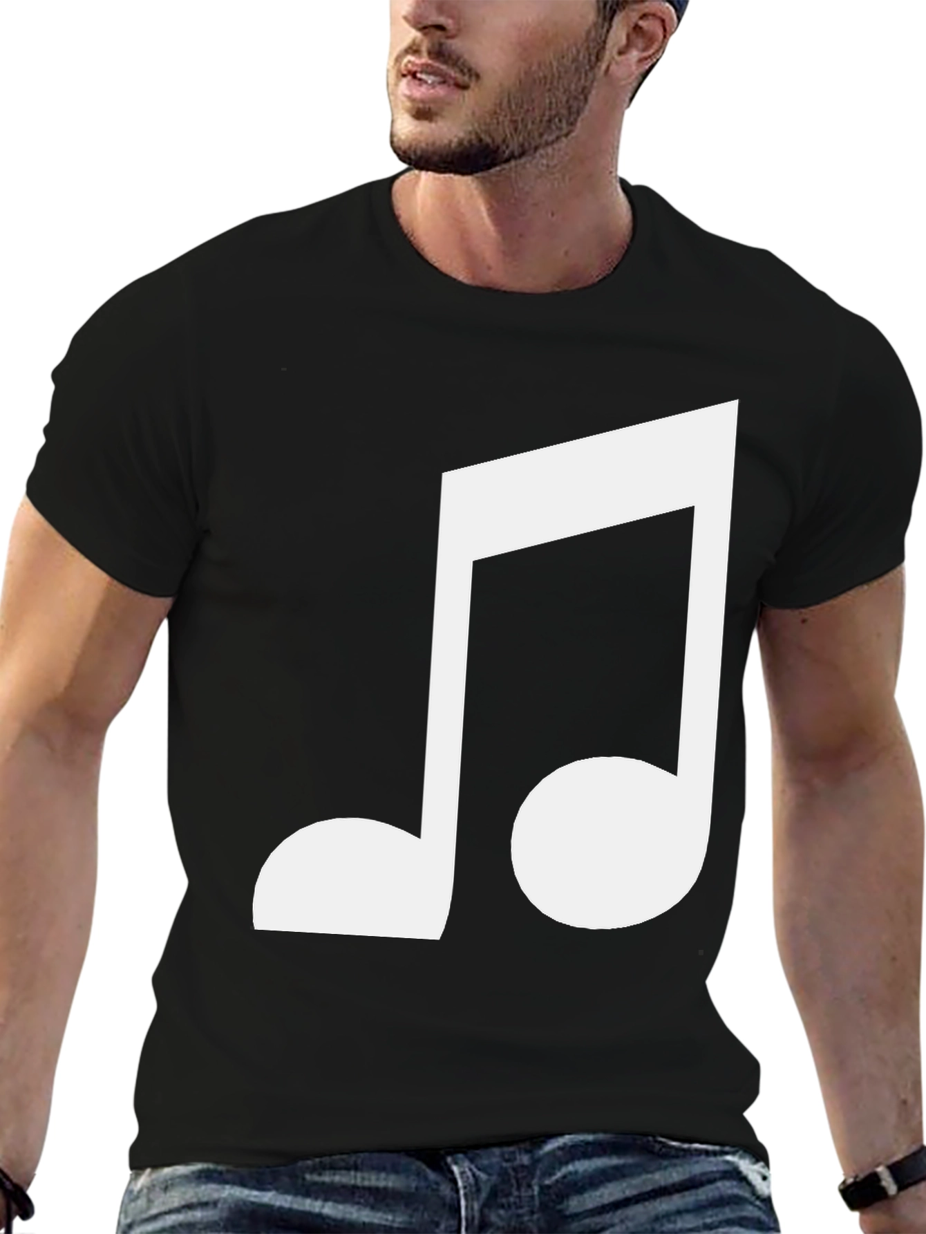 Musical Note Graphic Tee - Black Cotton Shirt