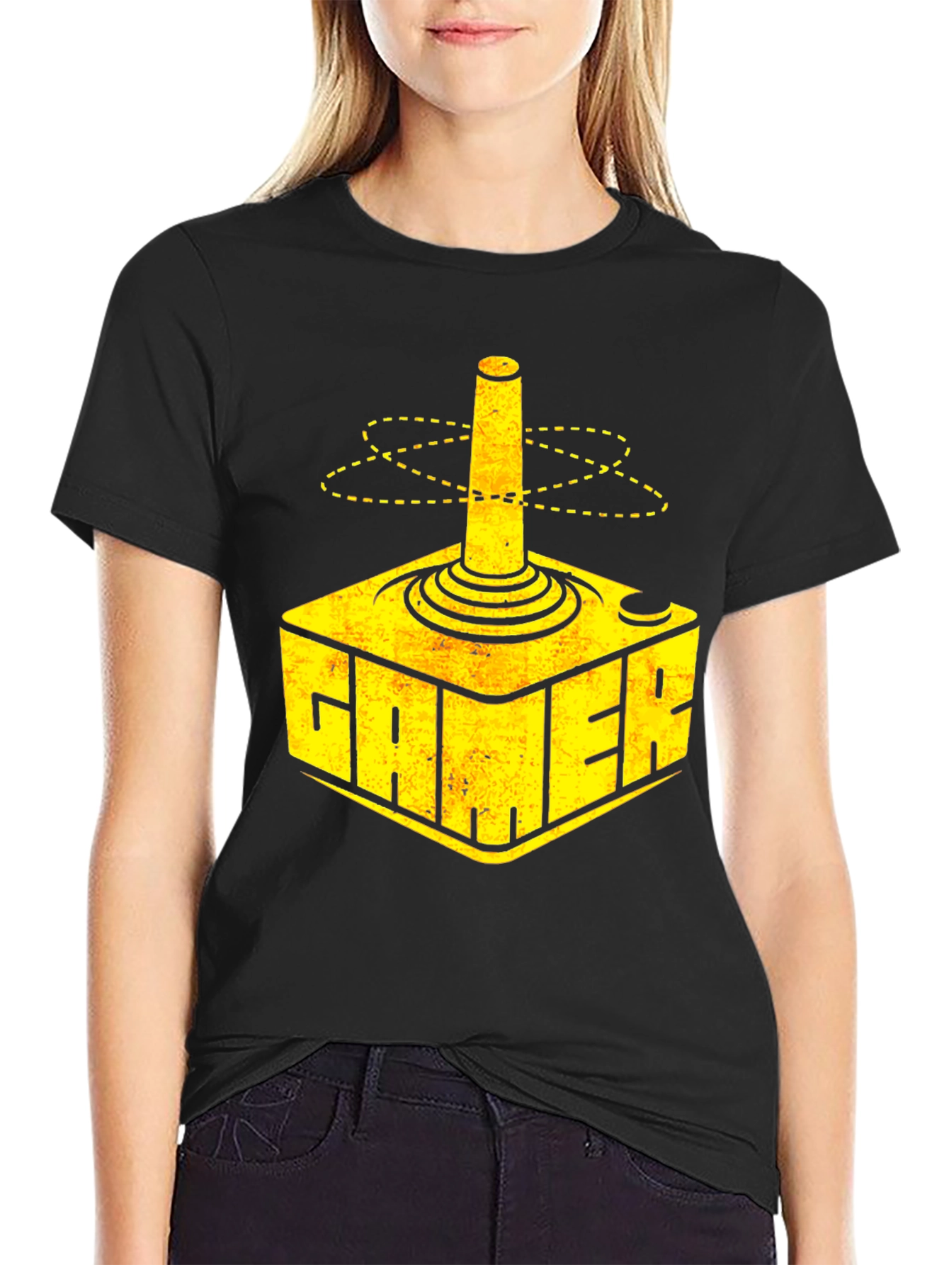 Gamer T-Shirt Retro Joystick Design - Black