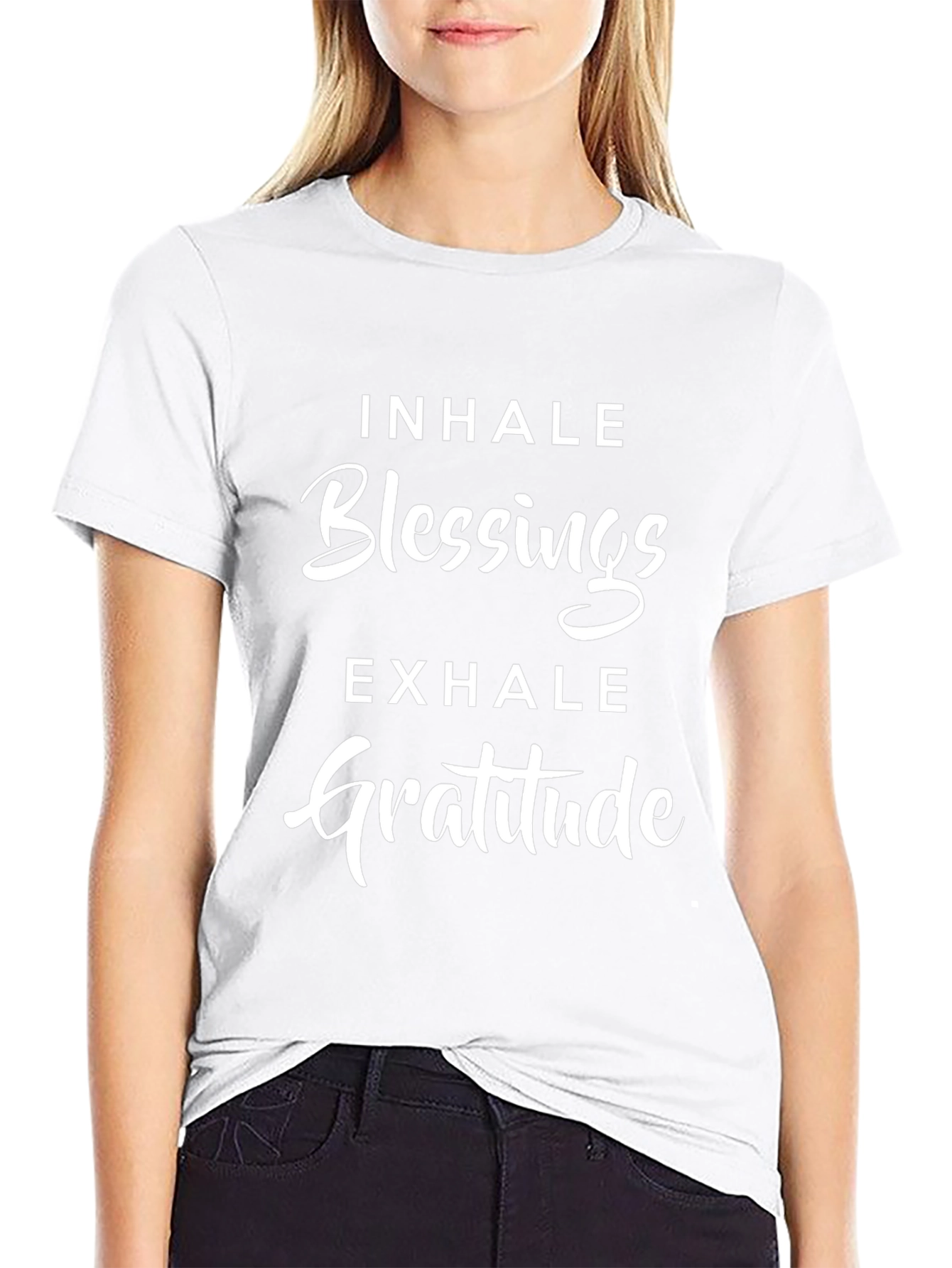 Inhale Blessings Exhale Gratitude Black Graphic T-Shirt