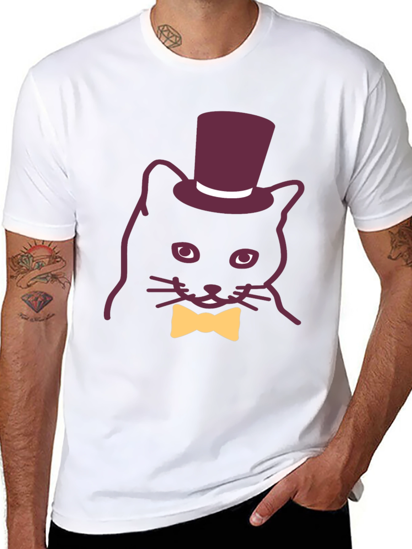 Dapper Cat Tee - Top Hat Bow Tie