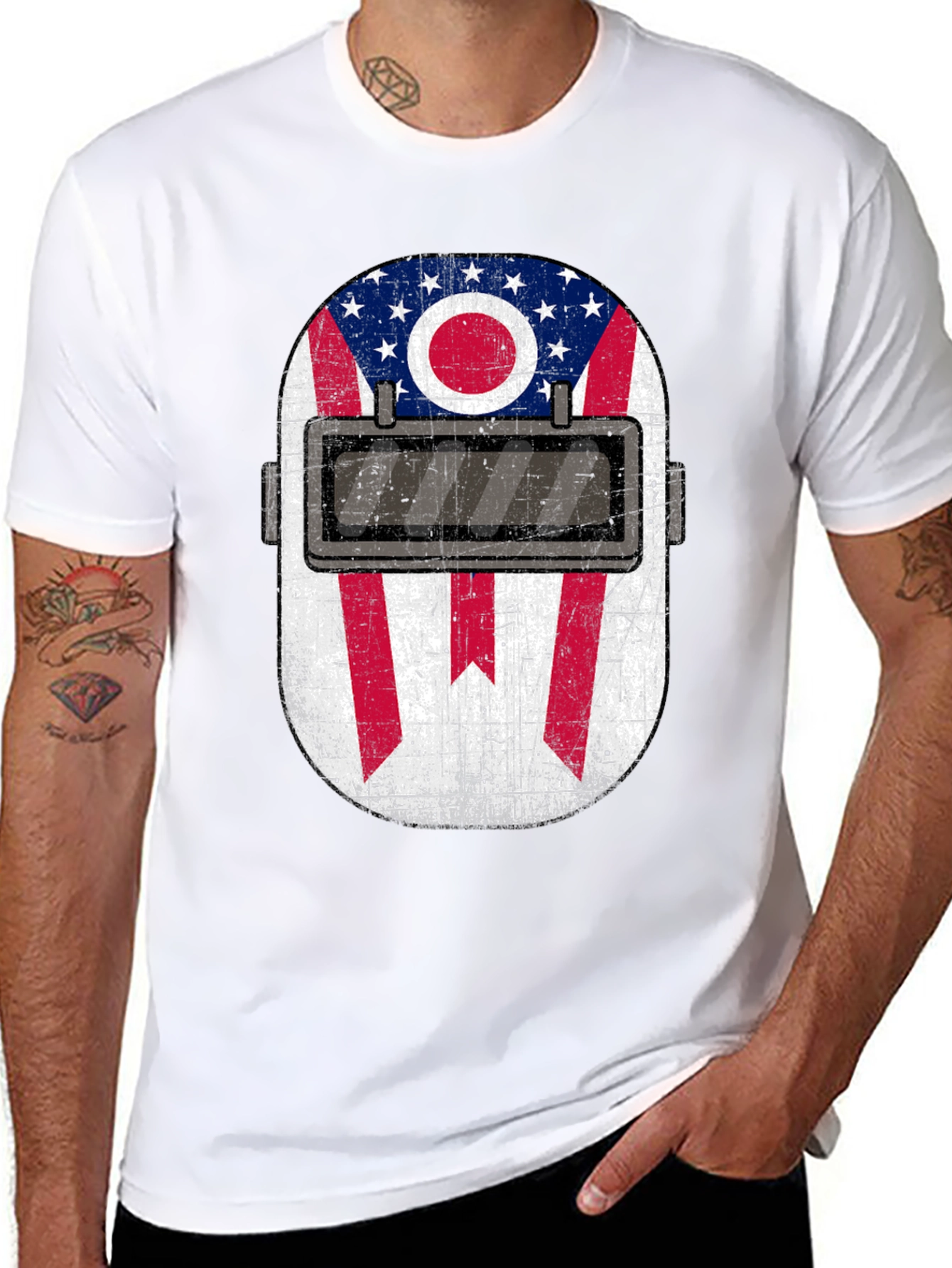 Welder Mask Ohio Flag T-Shirt - Patriotic Welding Tee