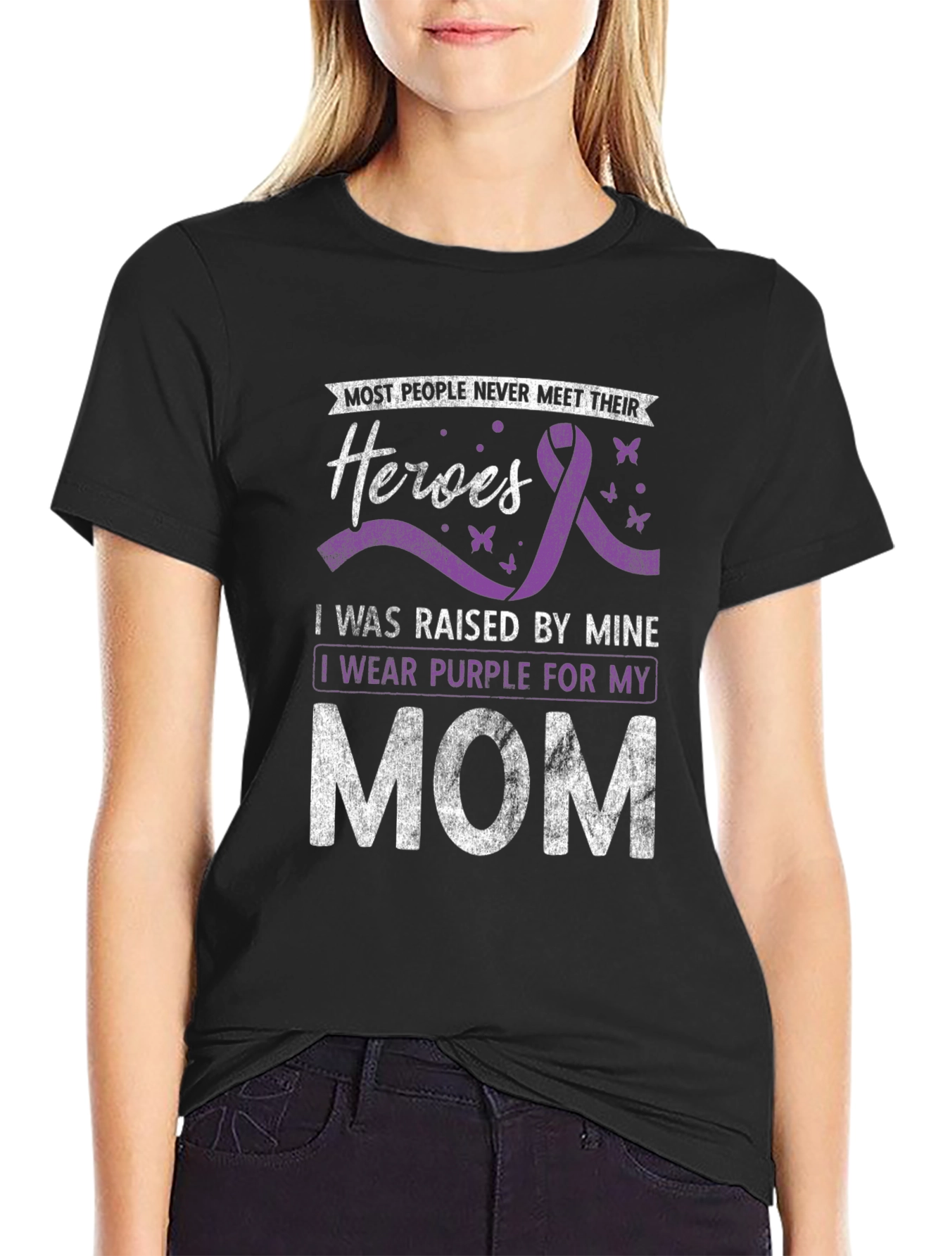 Heroes Mom T-Shirt: Purple Ribbon Awareness Tee
