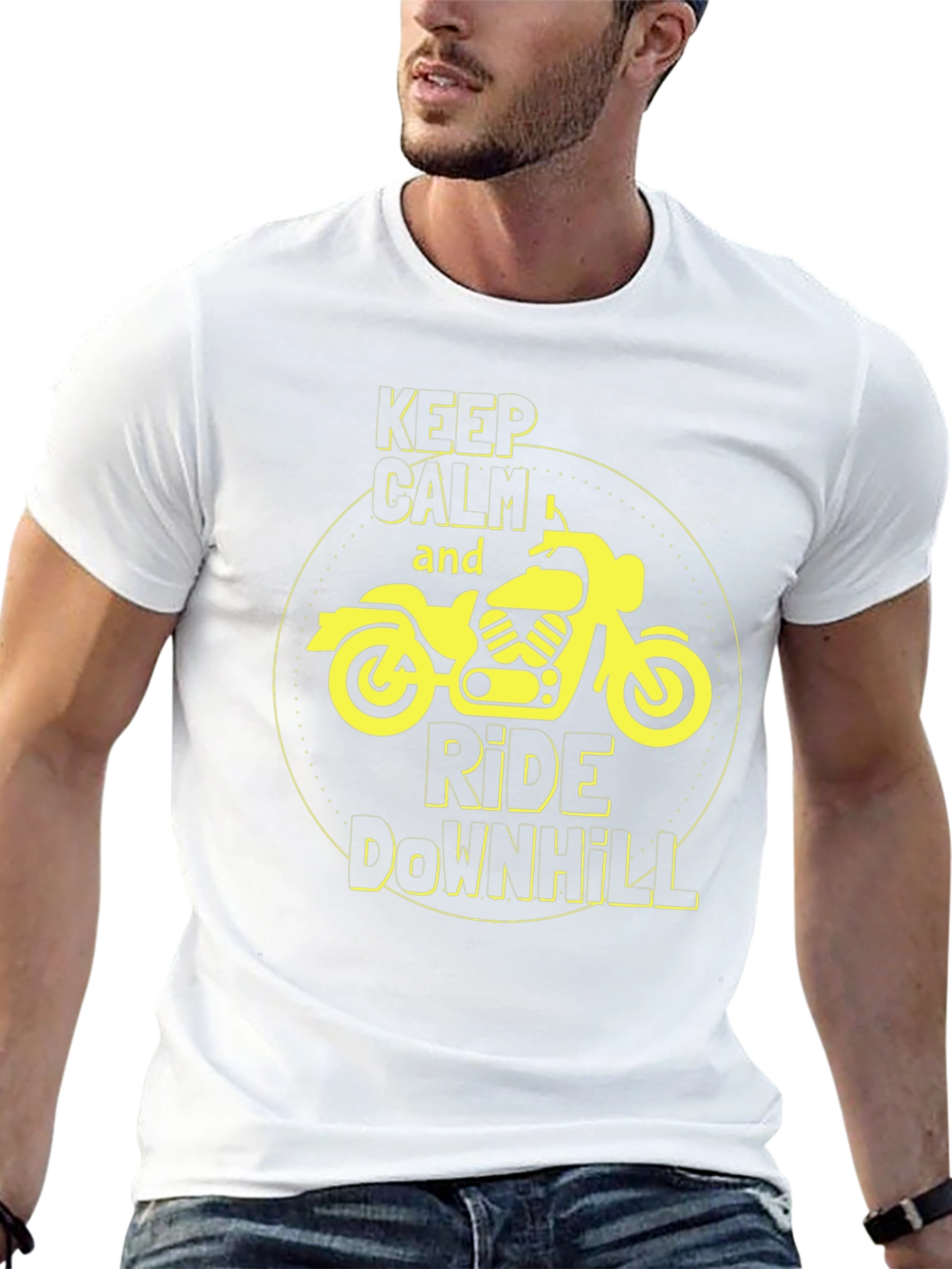 Keep Calm Ride Downhill Motorcycle Graphic T-Shirt