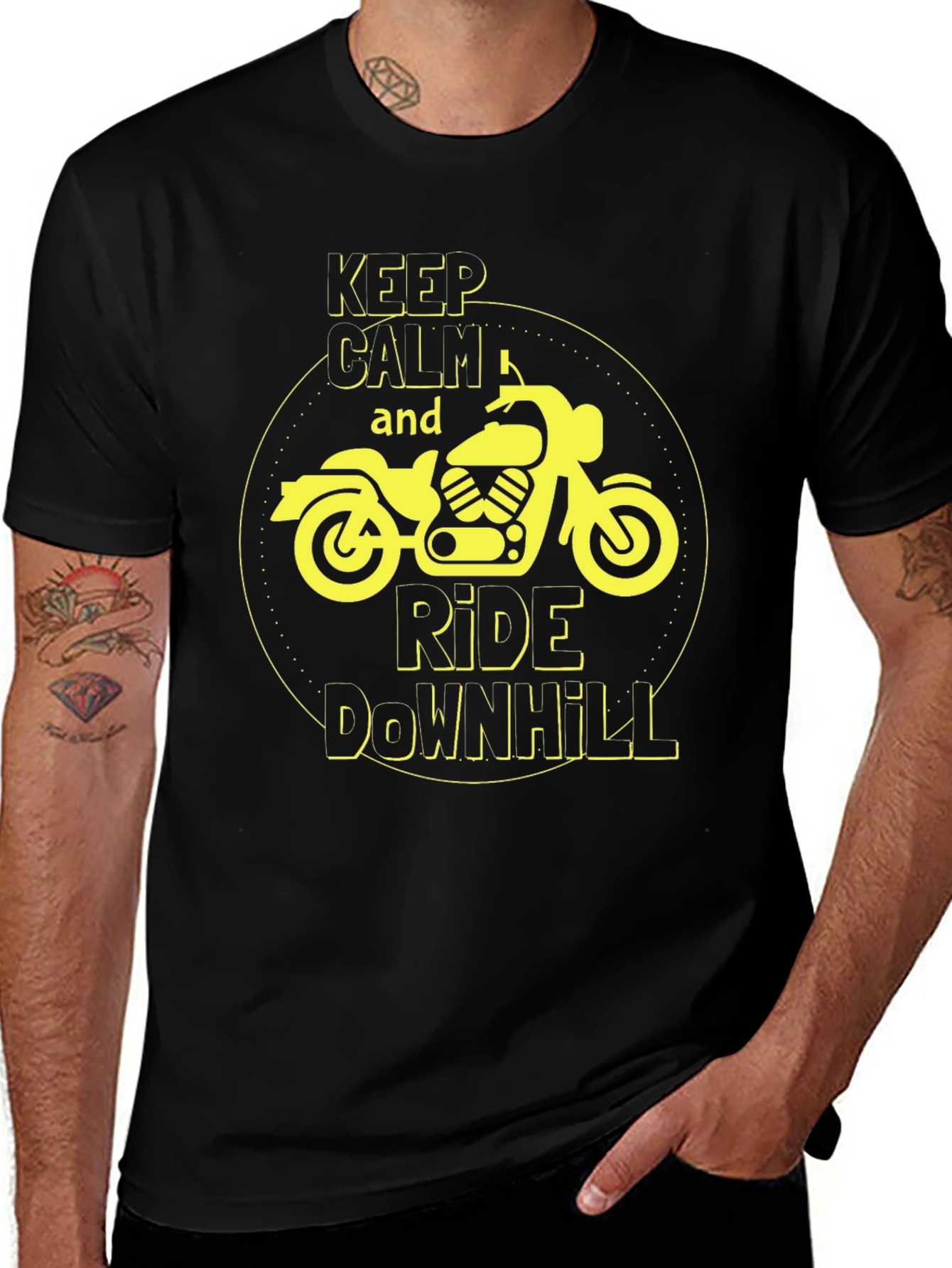 Keep Calm Ride Downhill Motorcycle Graphic T-Shirt