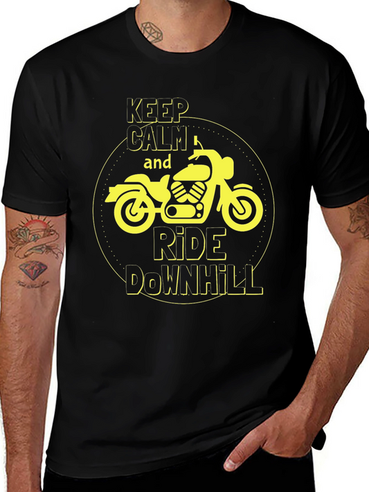 Keep Calm Ride Downhill Motorcycle Graphic T-Shirt