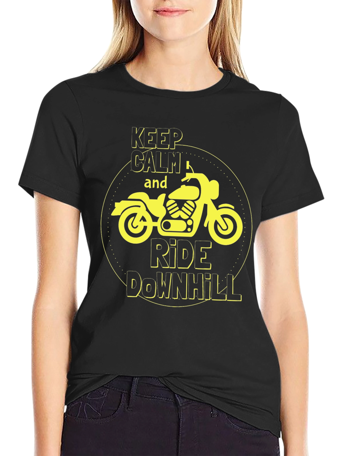 Keep Calm Ride Downhill Motorcycle Graphic T-Shirt