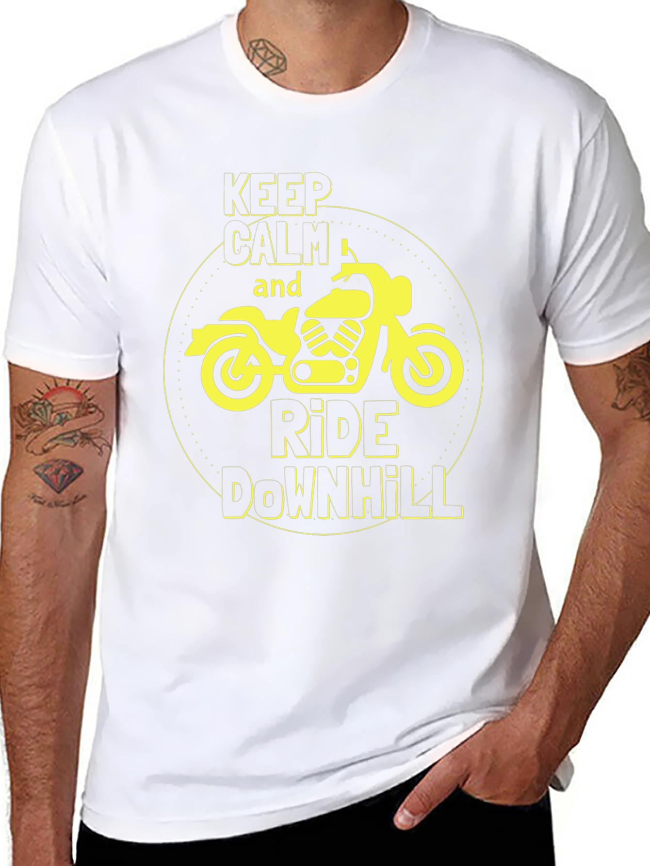 Keep Calm Ride Downhill Motorcycle Graphic T-Shirt