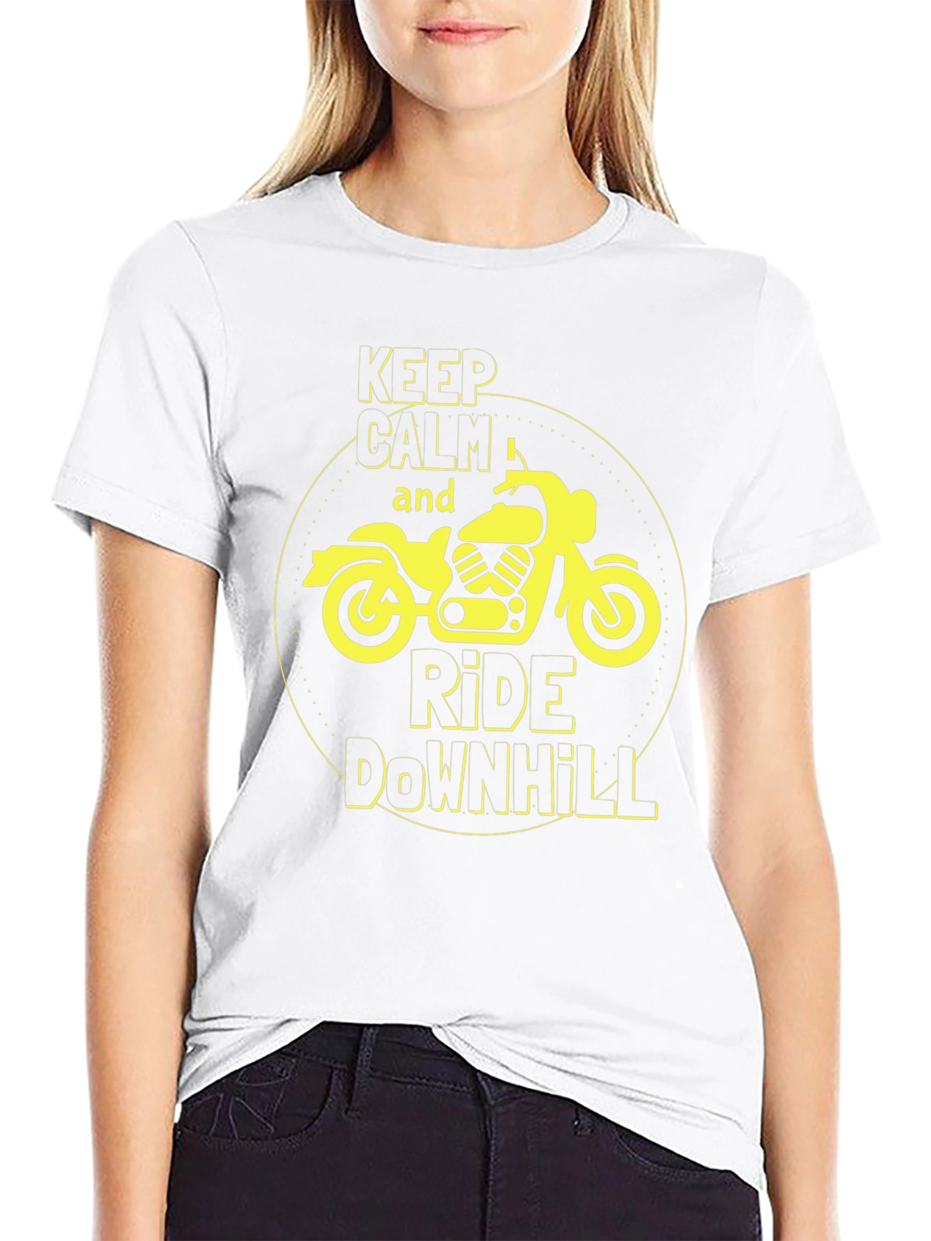 Keep Calm Ride Downhill Motorcycle Graphic T-Shirt
