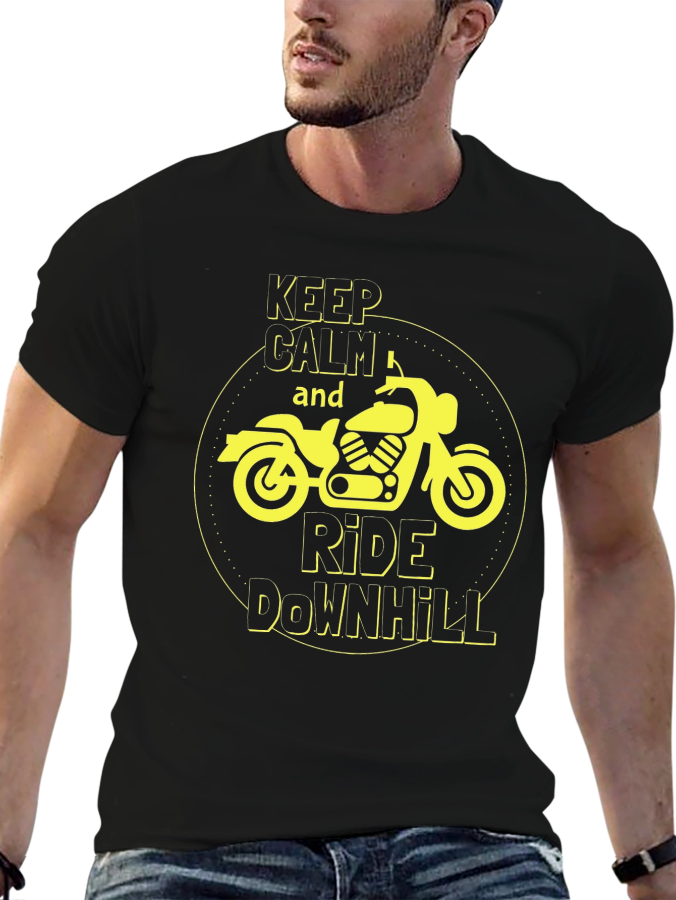 Keep Calm Ride Downhill Motorcycle Graphic T-Shirt