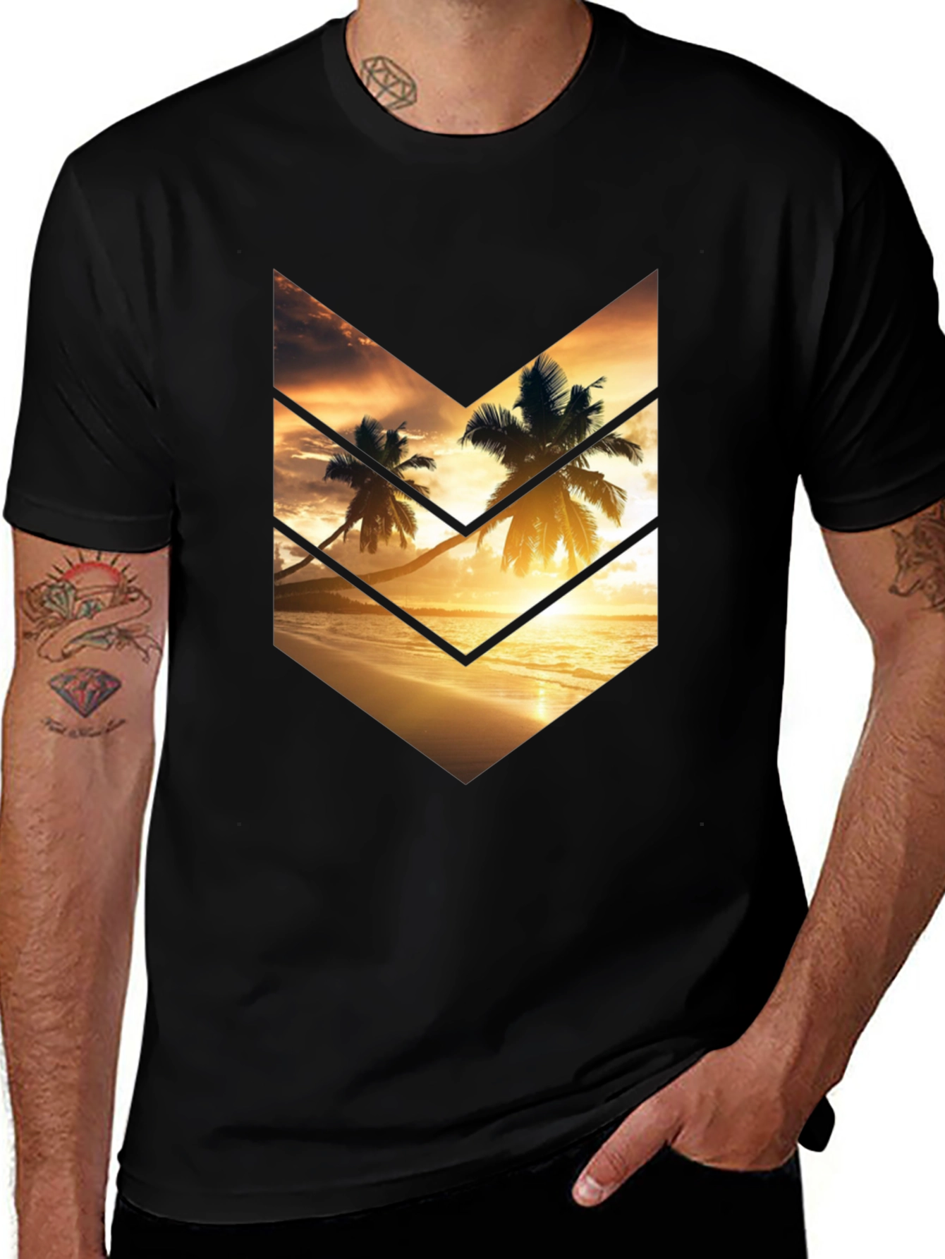 Sunset Palms Graphic Tee - Stylish Black Cotton T-Shirt