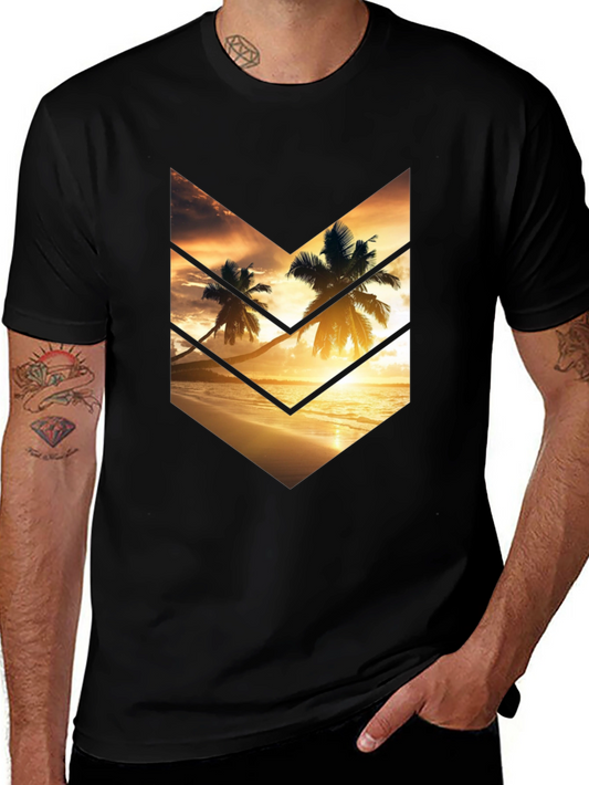 Sunset Palms Graphic Tee - Stylish Black Cotton T-Shirt