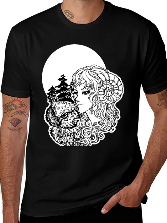 Mystic Owl & Woman Graphic Tee - Black Unisex Shirt