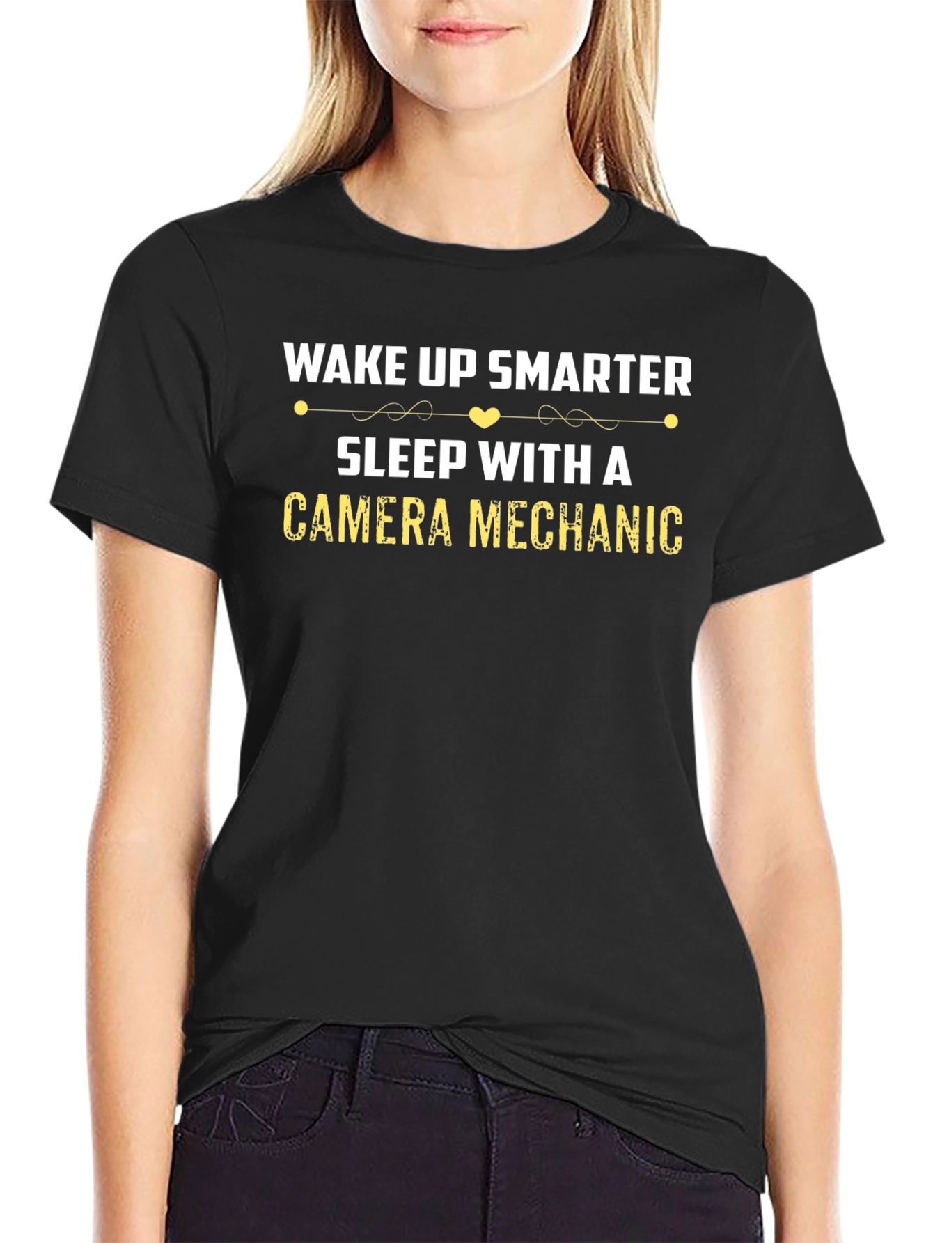 Wake Up Smarter Camera Mechanic Black T-Shirt