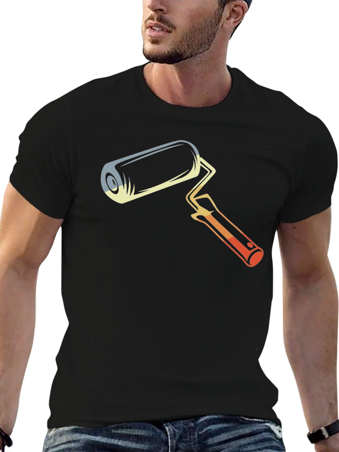 Retro Paint Roller Graphic T-Shirt - Artistic Design