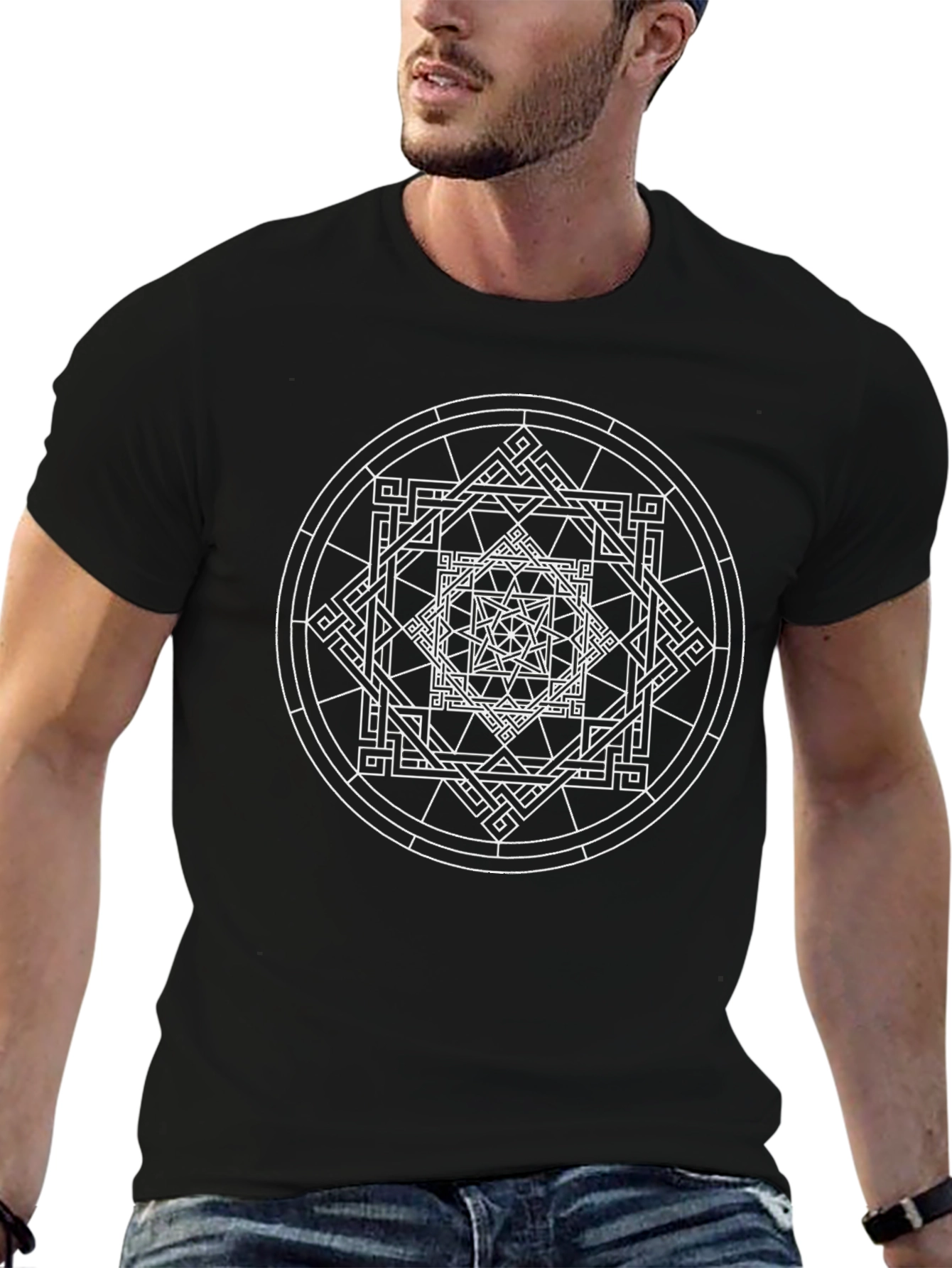 Geometric Mandala Graphic Black T-Shirt