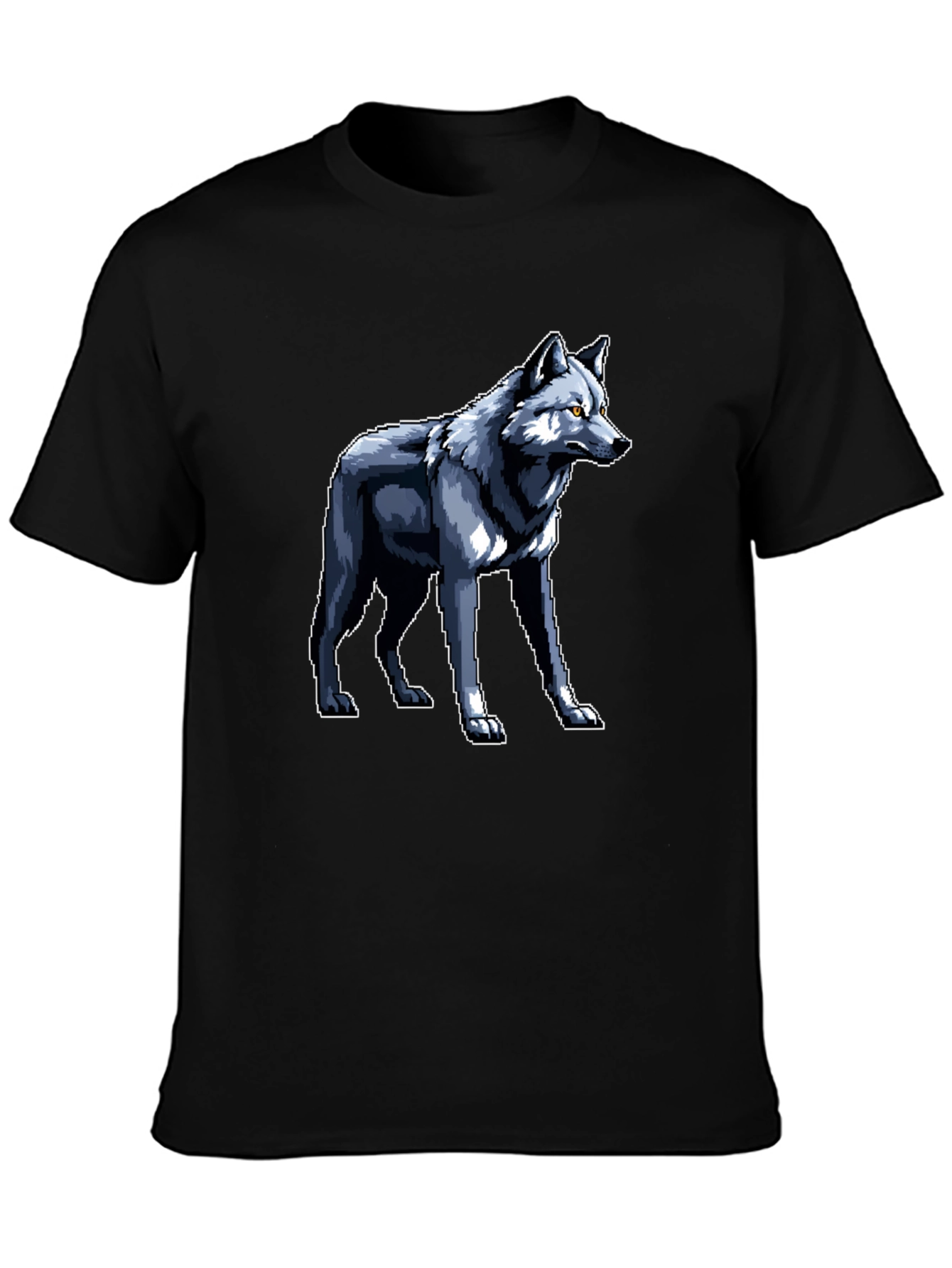 Pixelated Wolf Graphic Black T-Shirt