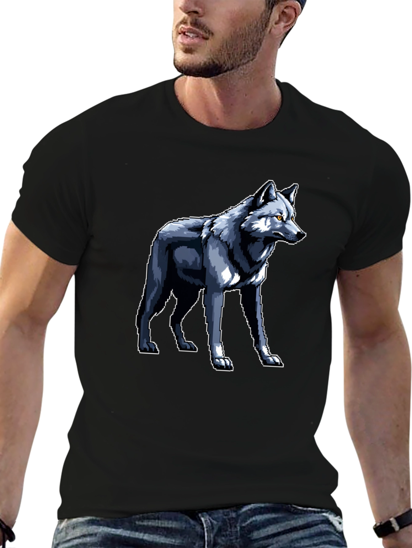 Pixelated Wolf Graphic Black T-Shirt