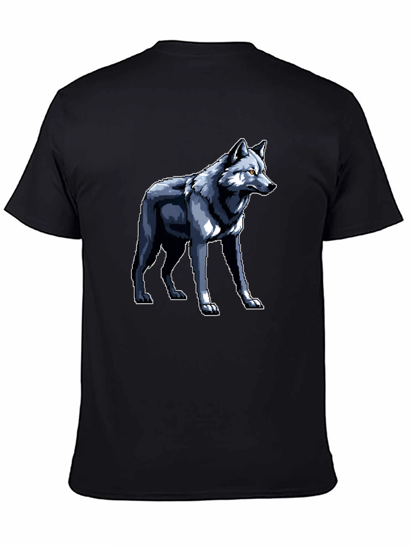 Pixelated Wolf Graphic Black T-Shirt