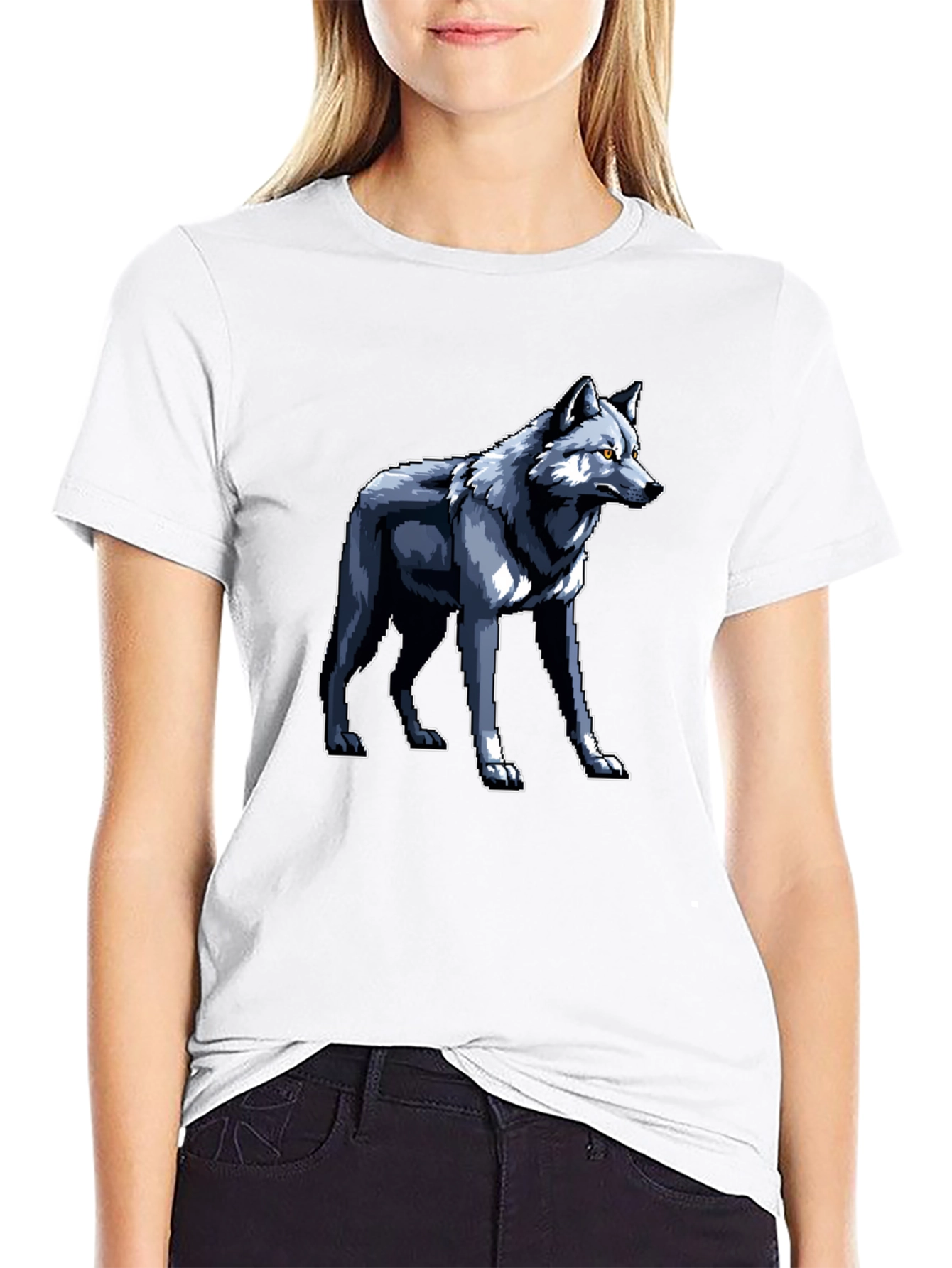 Pixelated Wolf Graphic Black T-Shirt