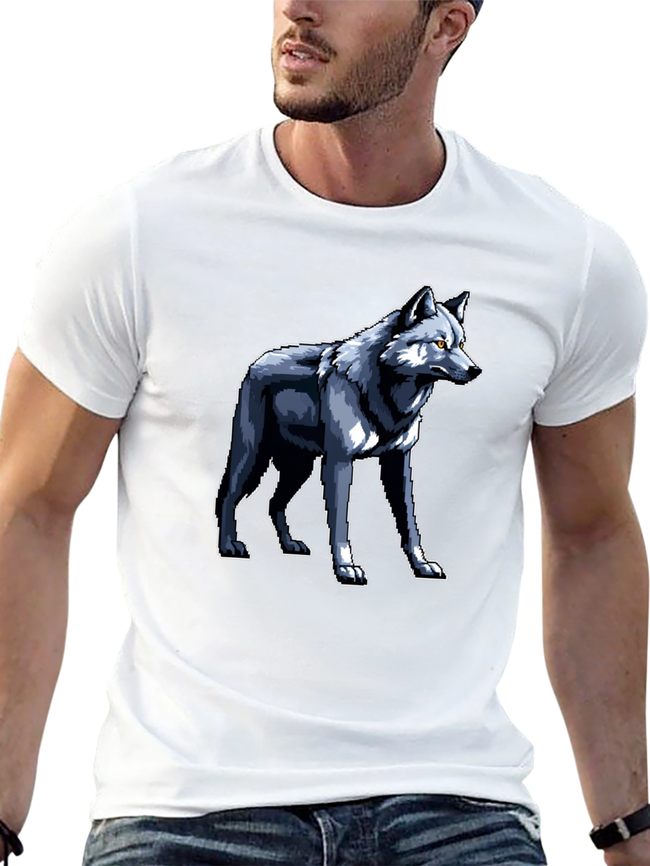 Pixelated Wolf Graphic Black T-Shirt